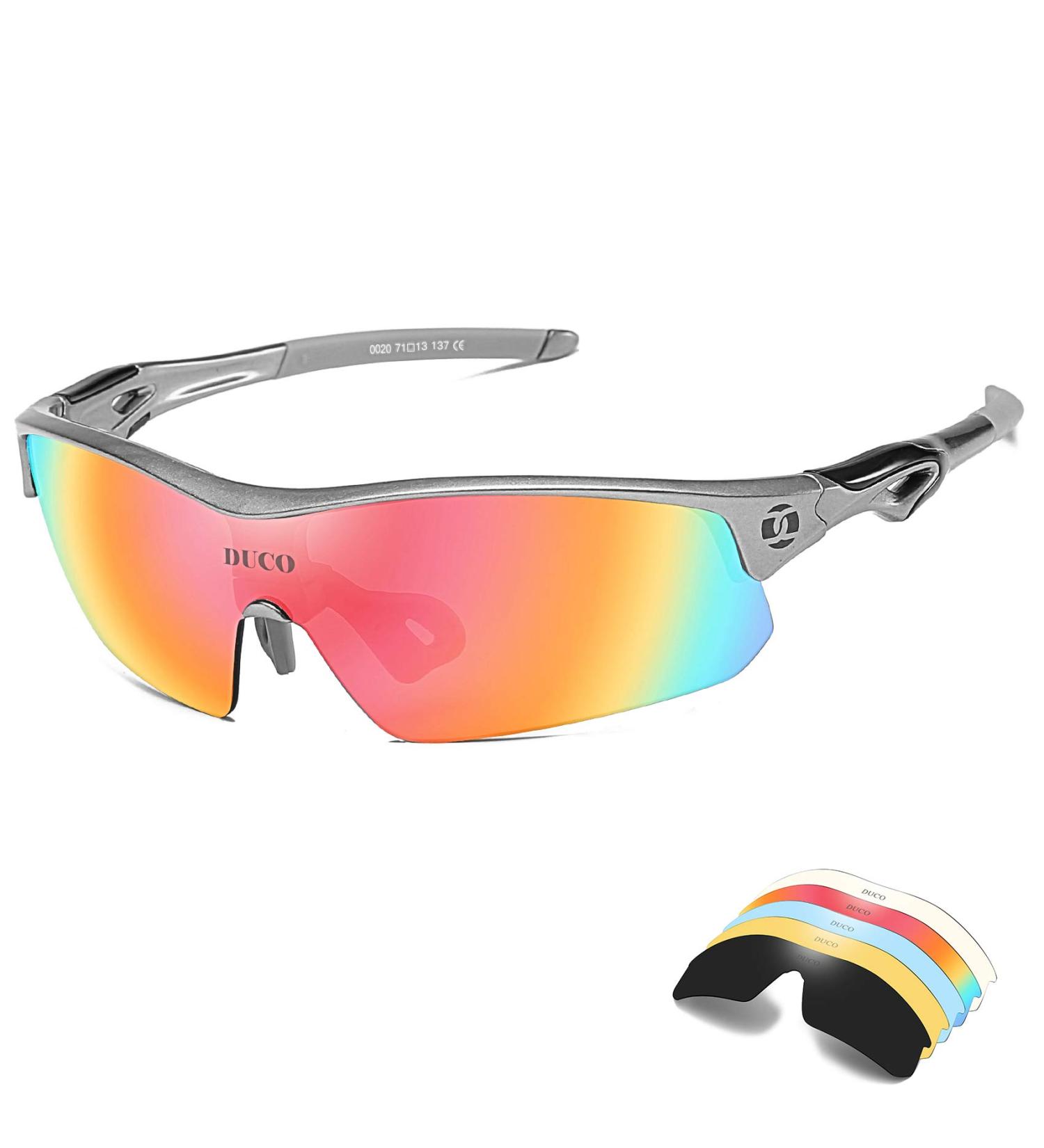 DUCO Polarized Sports Cycling Sunglasses for Men | 5 Interchangeable Lenses | Running, Golf, Fishing, Hiking | Gunmetal - Buy Online on GoSupps.com