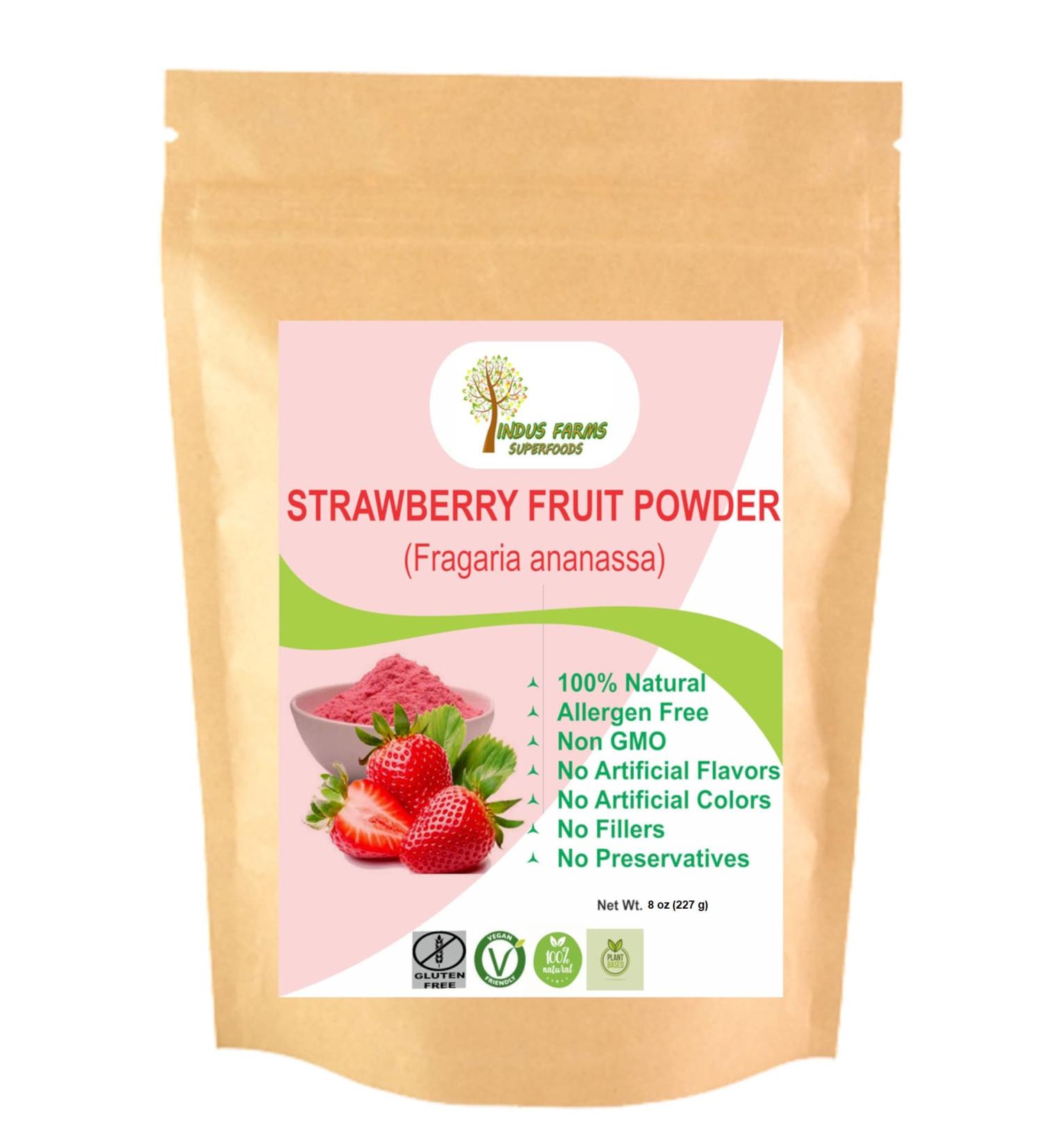 Indus Farms 100% Natural Strawberry Fruit Powder 8 oz - Nutritious Flavor for Baking, Supplements, Smoothies - GMO-Free, Gluten-Free, Vegan - 8 Ounce (Pack of 1) - Buy Online on GoSupps.com