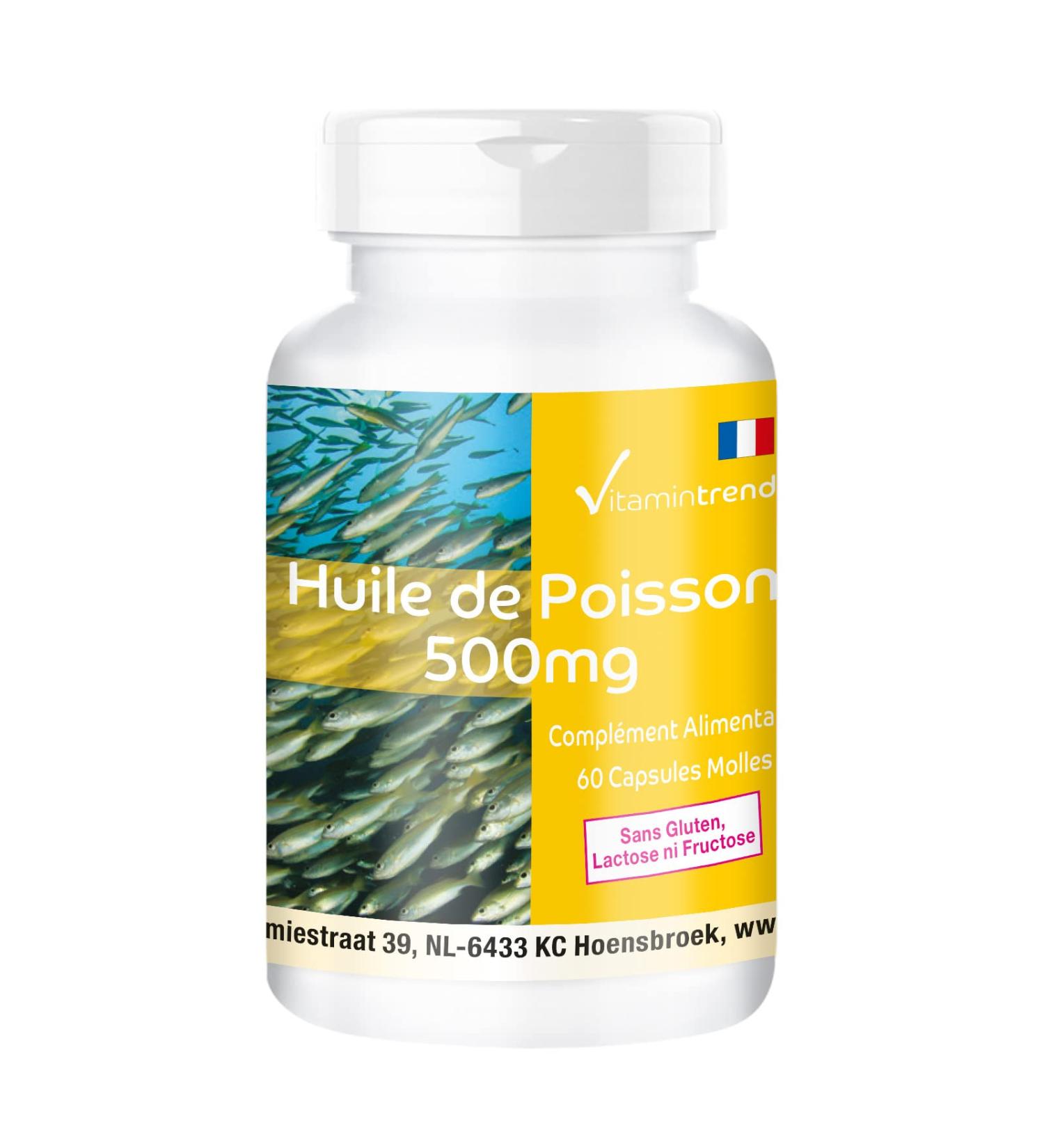 Fish Oil 500mg - 60 Softgels Natural Source of Omega-3 Fatty Acids 18% EPA and 12% DHA Safe Dosage | Vitamintrend  - Buy Online on GoSupps.com