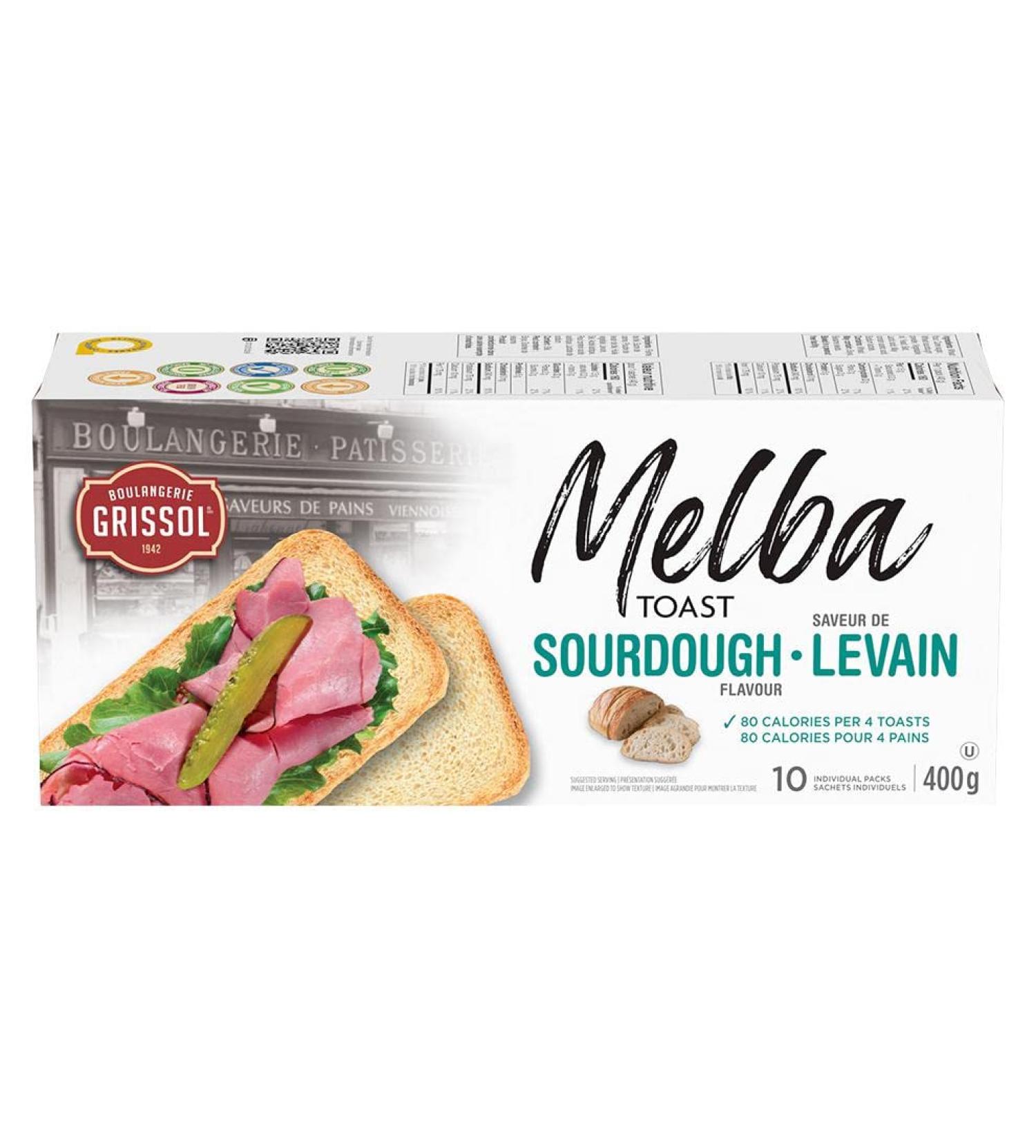 Boulangerie Grissol Melba Toast Sourdough Flavour - Savoury Light and Crispy Snack for at Home or On The Go 400g Unit Pack