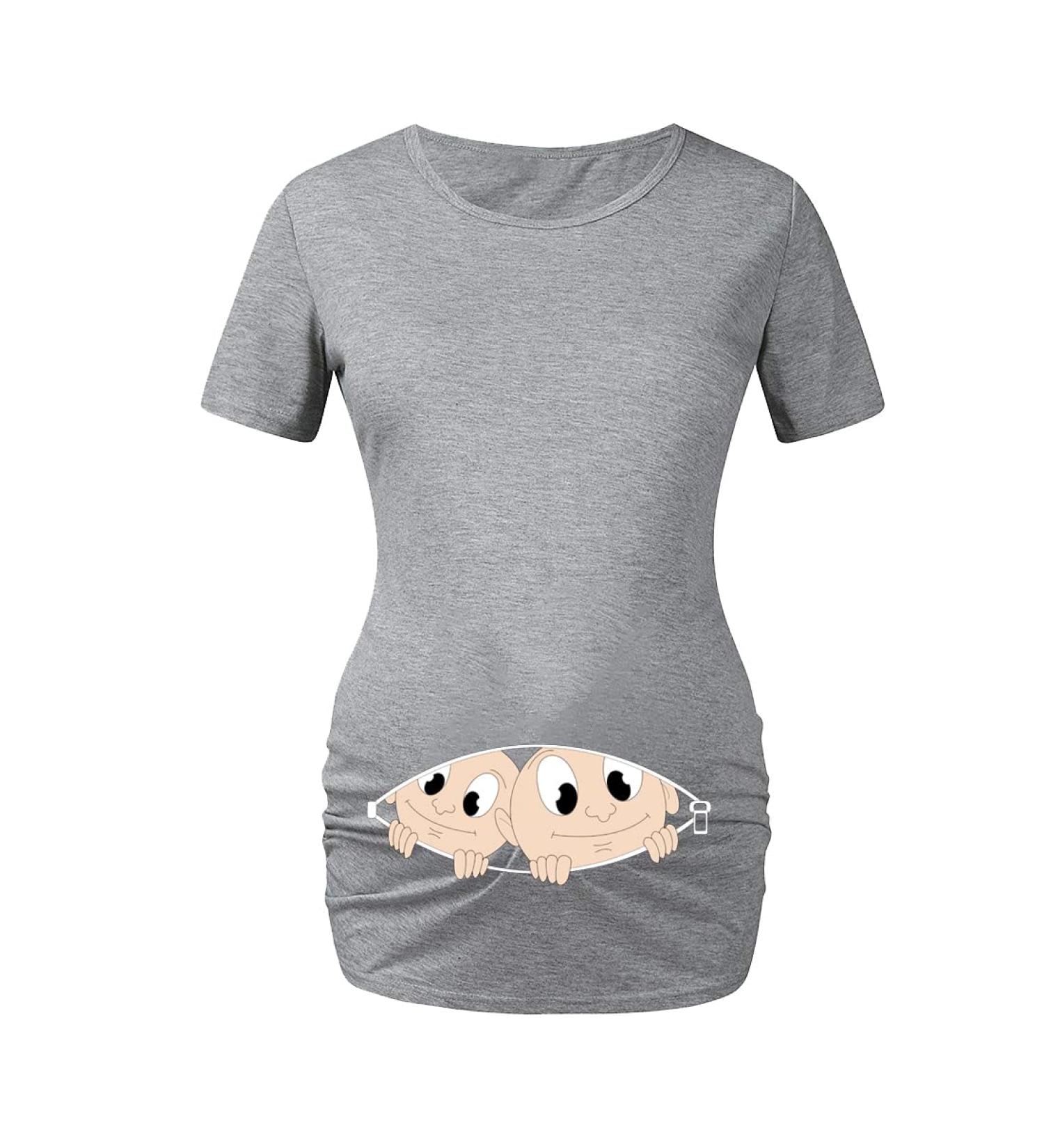 Maternity Short Sleeve Pregnancy Tee - Cute Funny Baby Twin Grey S T-Shirt for Pregnant Women - Buy Online on GoSupps.com