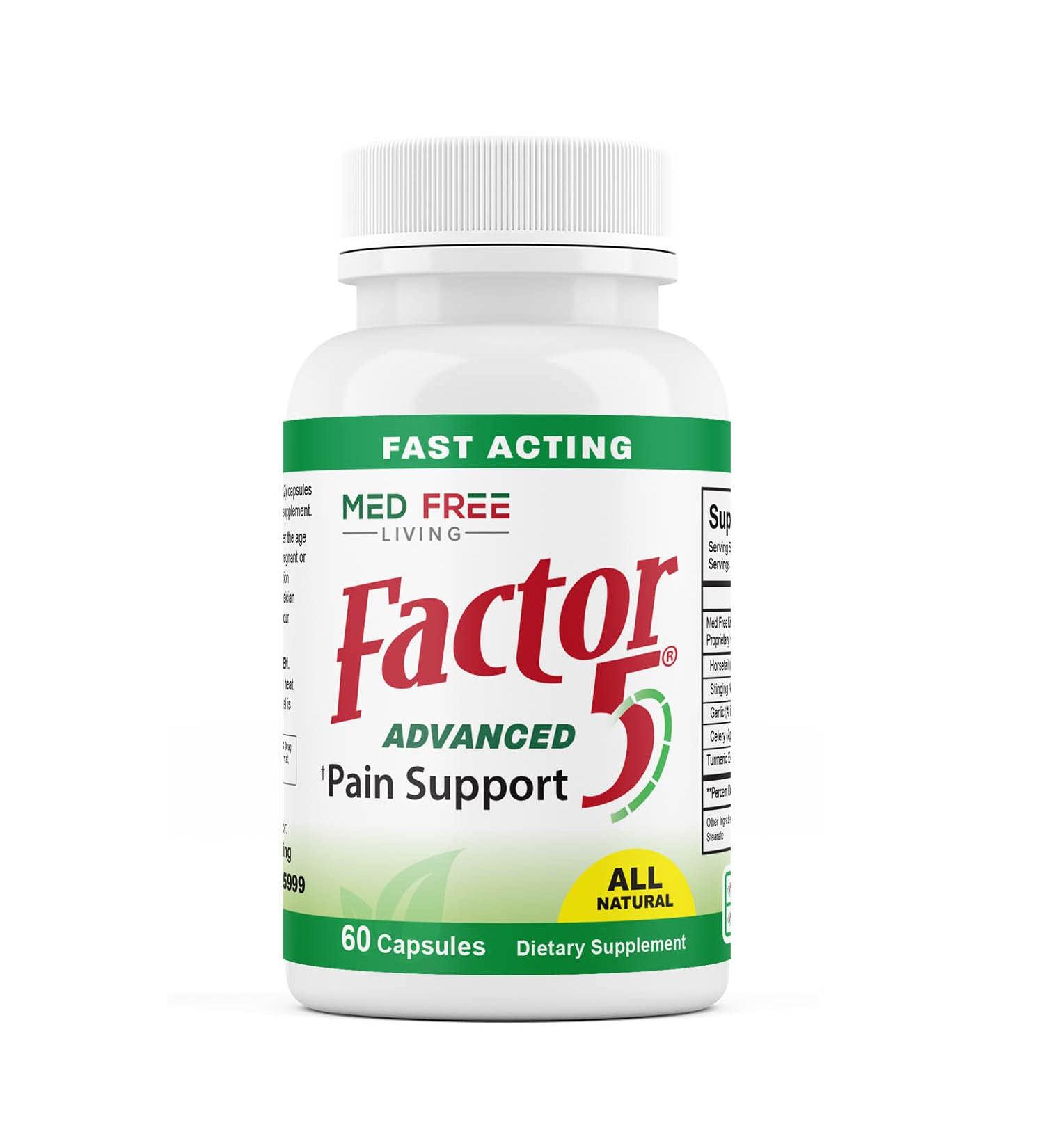 Factor 5 Advanced Pain Support Supplement - 100% Natural Relief for Joint, Muscle Pain & Headaches (60 Veggie Capsules) - Buy Online on GoSupps.com