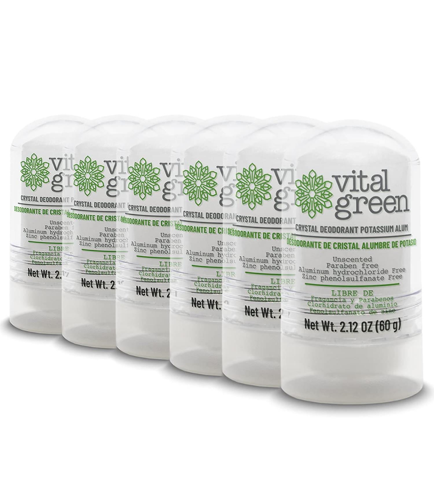 Buy Vital Green Crystal Potassium Alum Deodorant - Unscented Mineral Formula for Men Women & Athletes - 2.12oz (6 Pack) - Best Natural Deodorant for Sensitive Skin - Buy Online on GoSupps.com