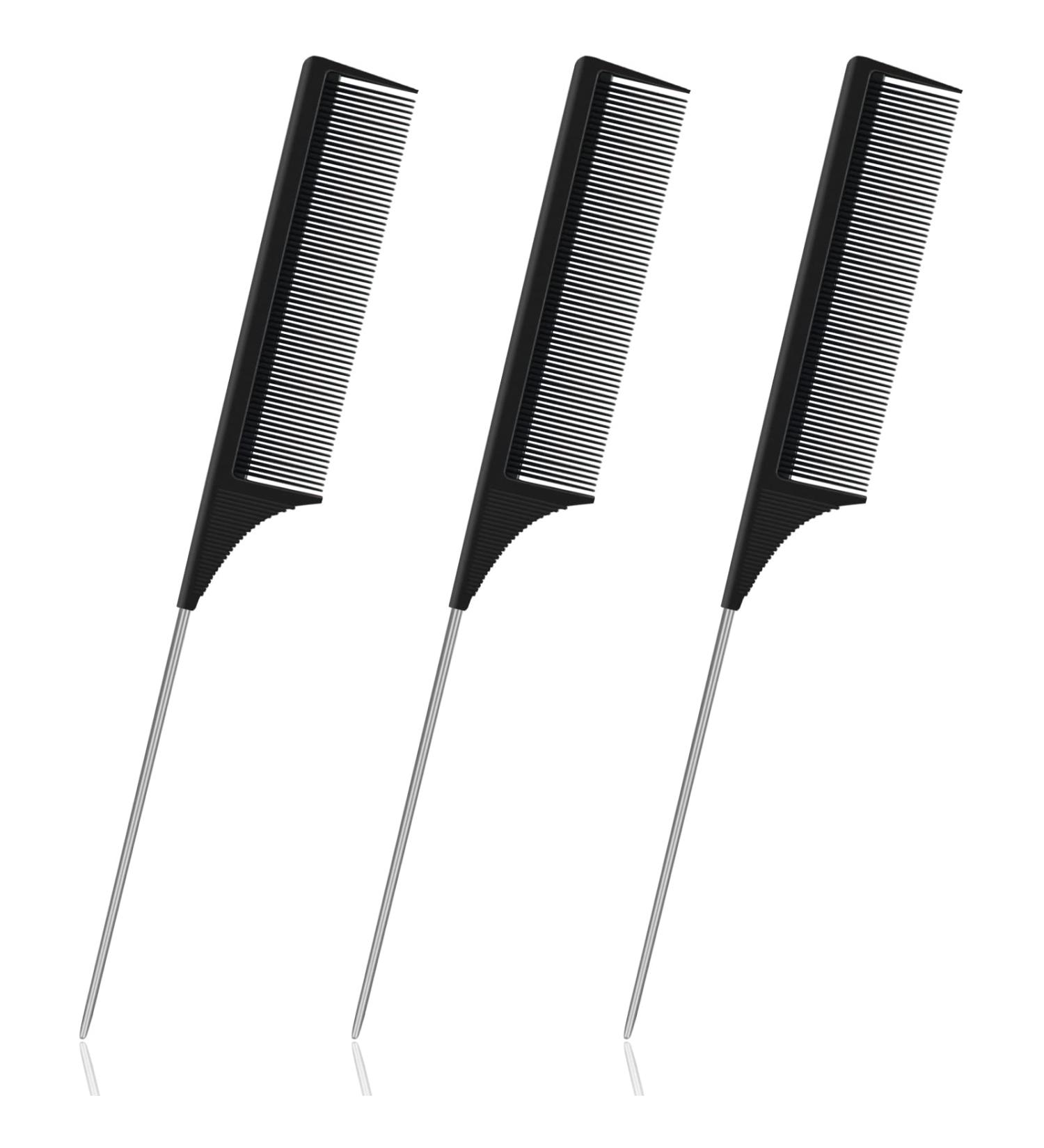 Sularpek 3-Piece Carbon Fibre Rat Tail Comb Set - Anti Static, Heat Resistant, Fine Tooth Teasing Comb for Styling Men and Women - Black - Buy Online on GoSupps.com