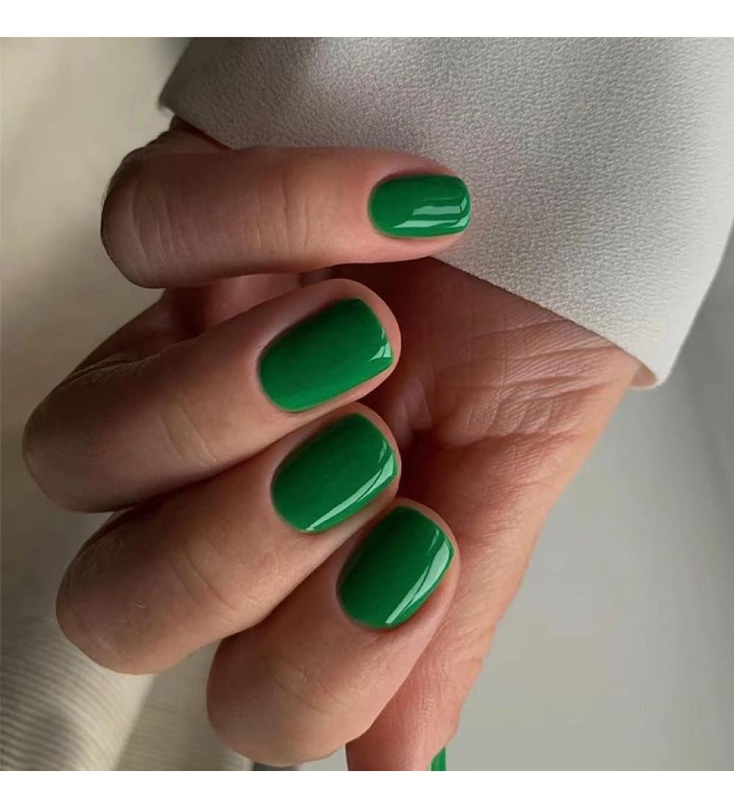 Feder Nails - Kxamelie Green Dainty Acrylic Press-On Nails | Full Cover White Round Design | Lightweight & Available in Various Sizes - Buy Online on GoSupps.com