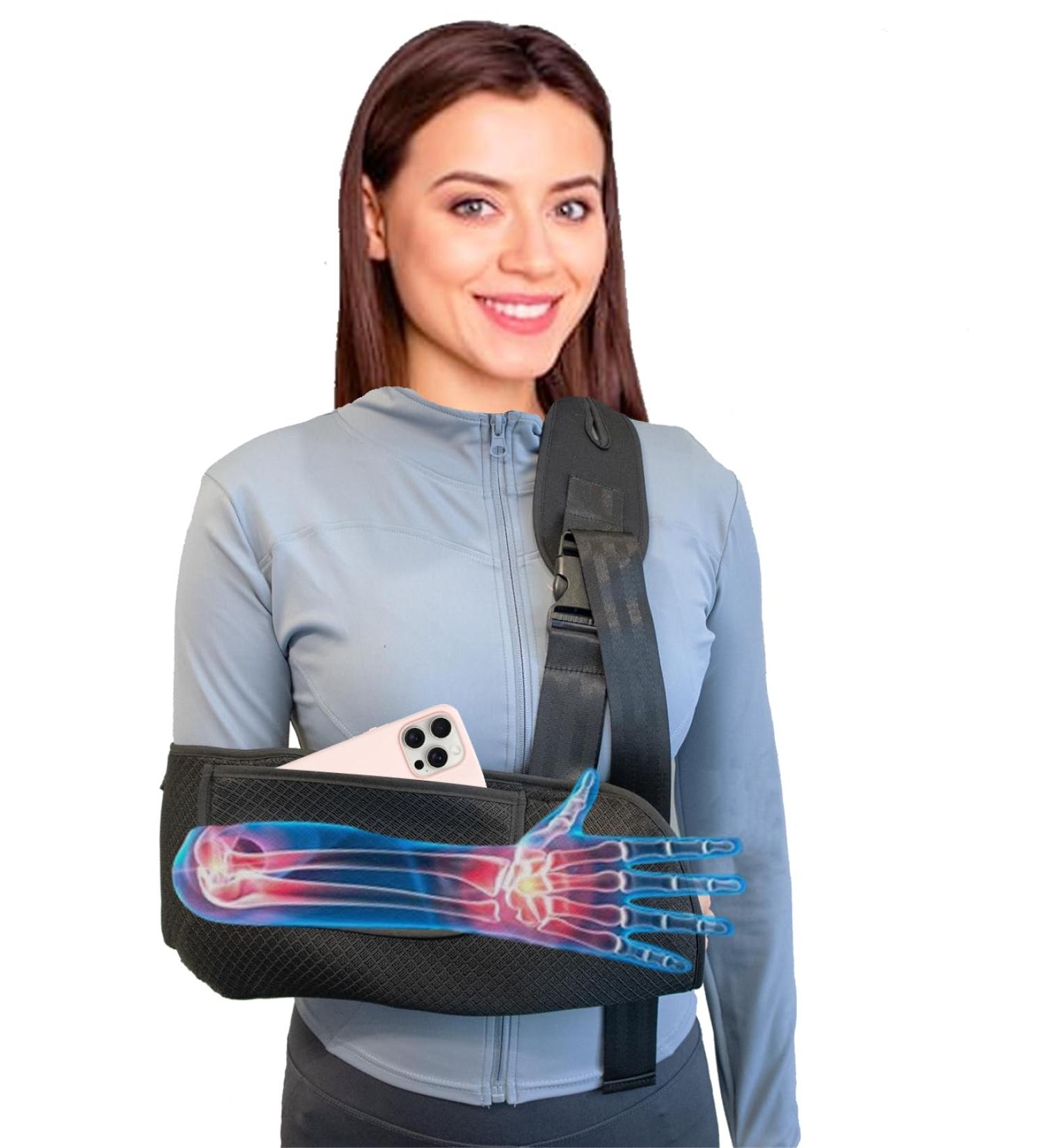Ultimate Comfort Arm Sling with Upgraded Straps & Convenient Pocket - Large Black Shoulder Immobilizer for Injury Recovery - Buy Online on GoSupps.com