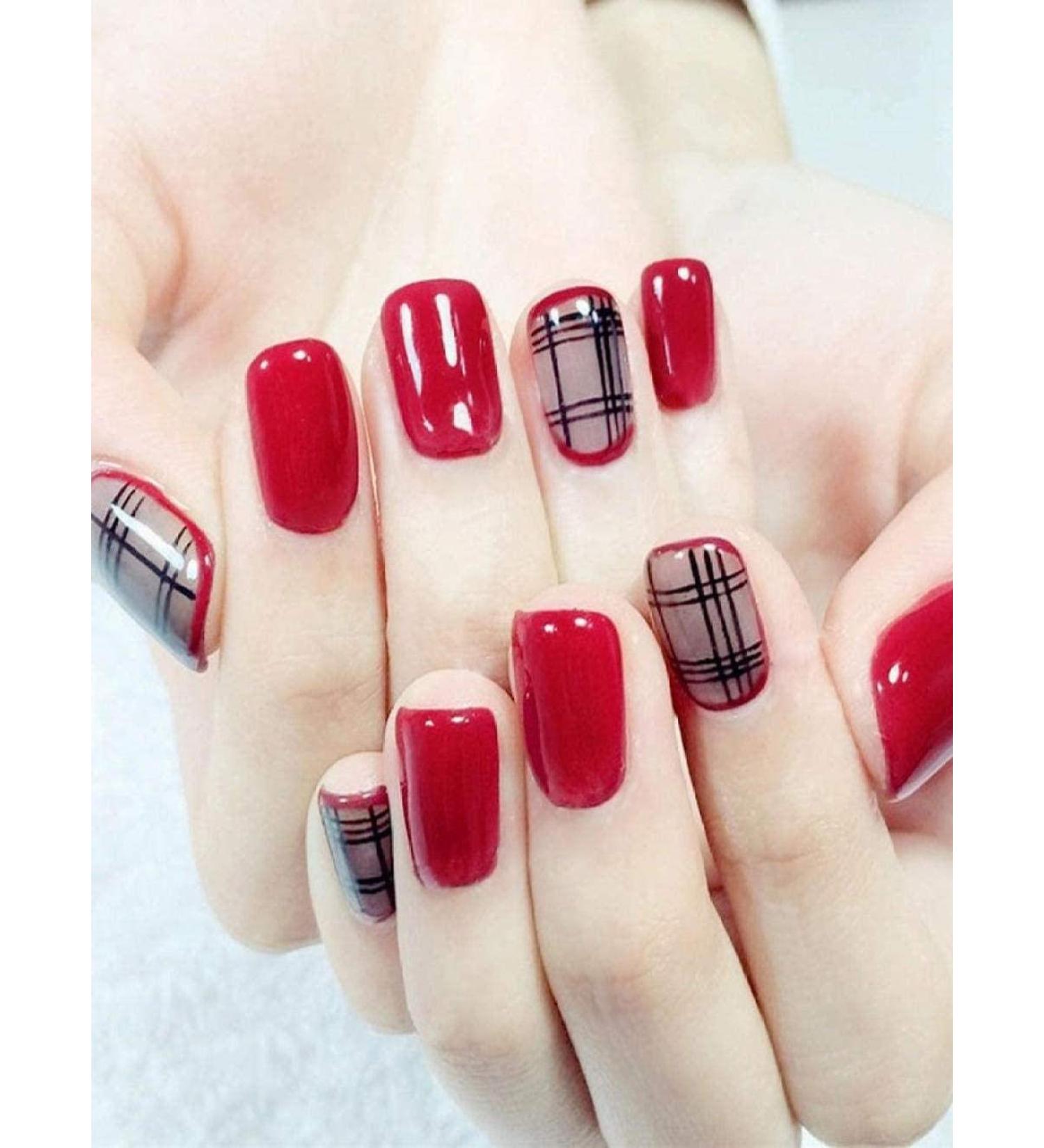 Shop HUIL Short Burgundy Black Silk Artificial Nails | False Nails & Manicure for International Shipping - Buy Online on GoSupps.com