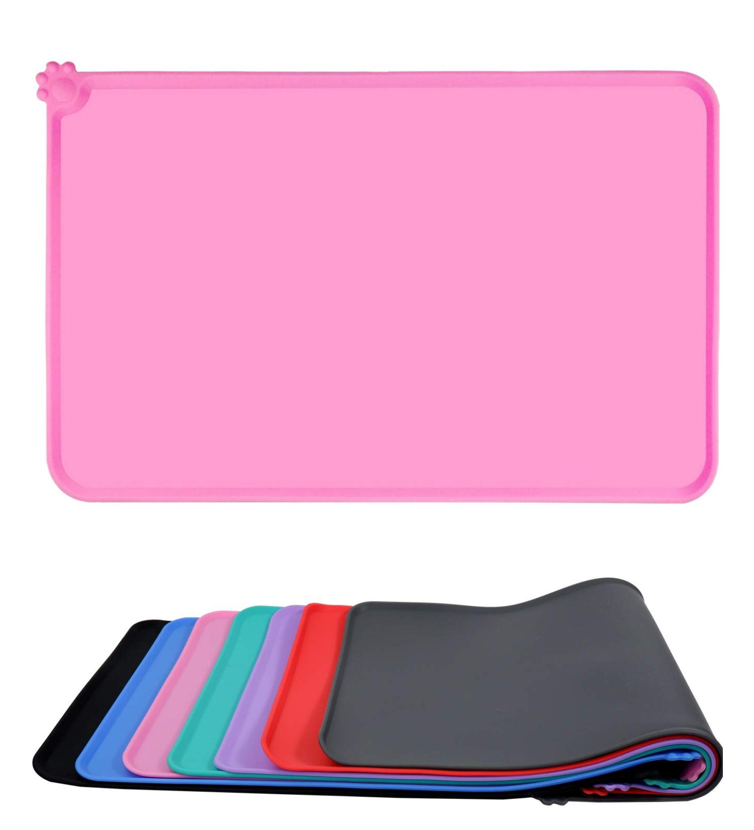 Toplory Waterproof Non-Slip Silicone Bowl Pad for Dogs & Cats | 53x37cm Pink Feeding Mat - Durable & Easy to Clean - Buy Online on GoSupps.com