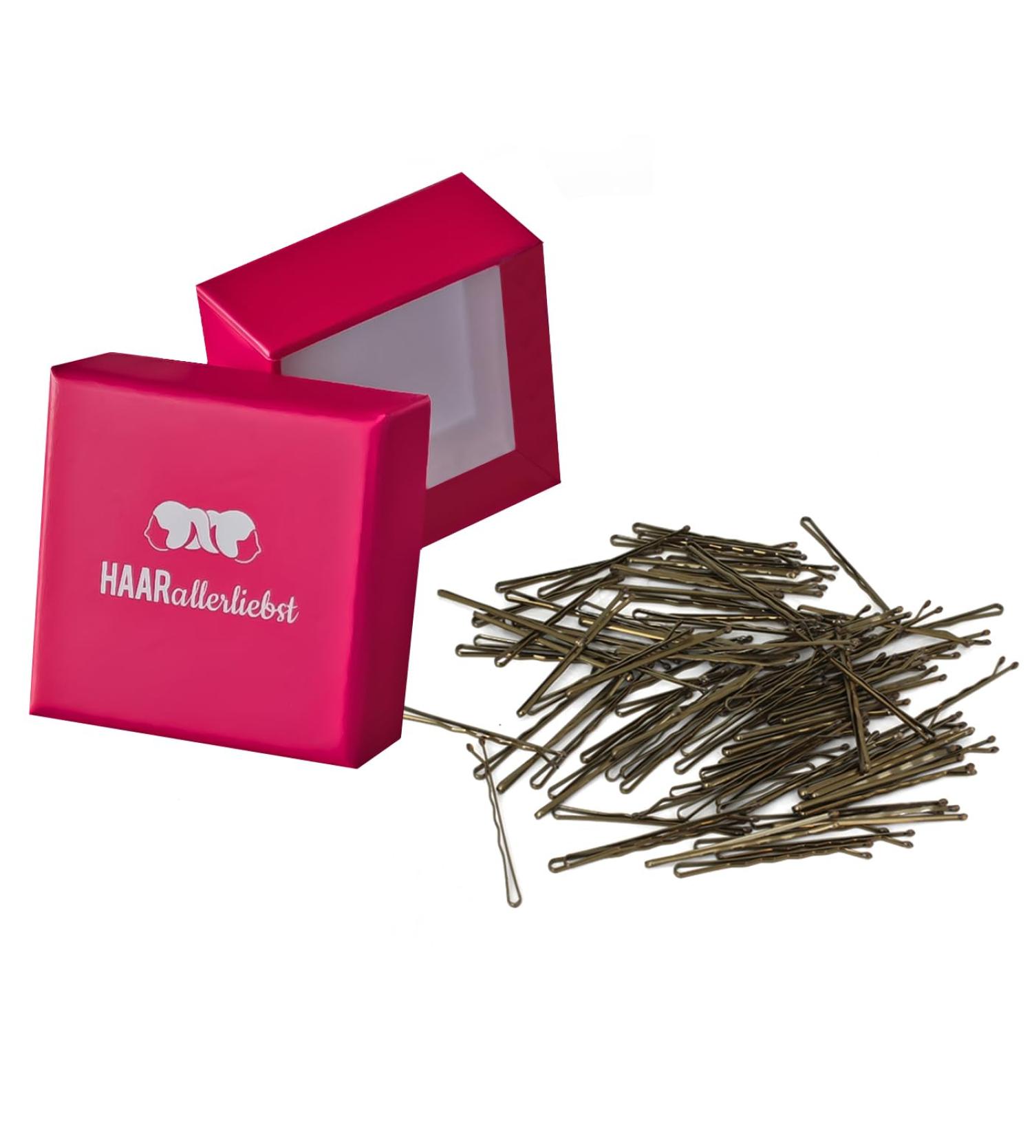 HAARallerliebst Gold Hair Clips & Bobby Pins (100 pcs 5 cm) - Pink Storage Box | International Shipping - Buy Online on GoSupps.com