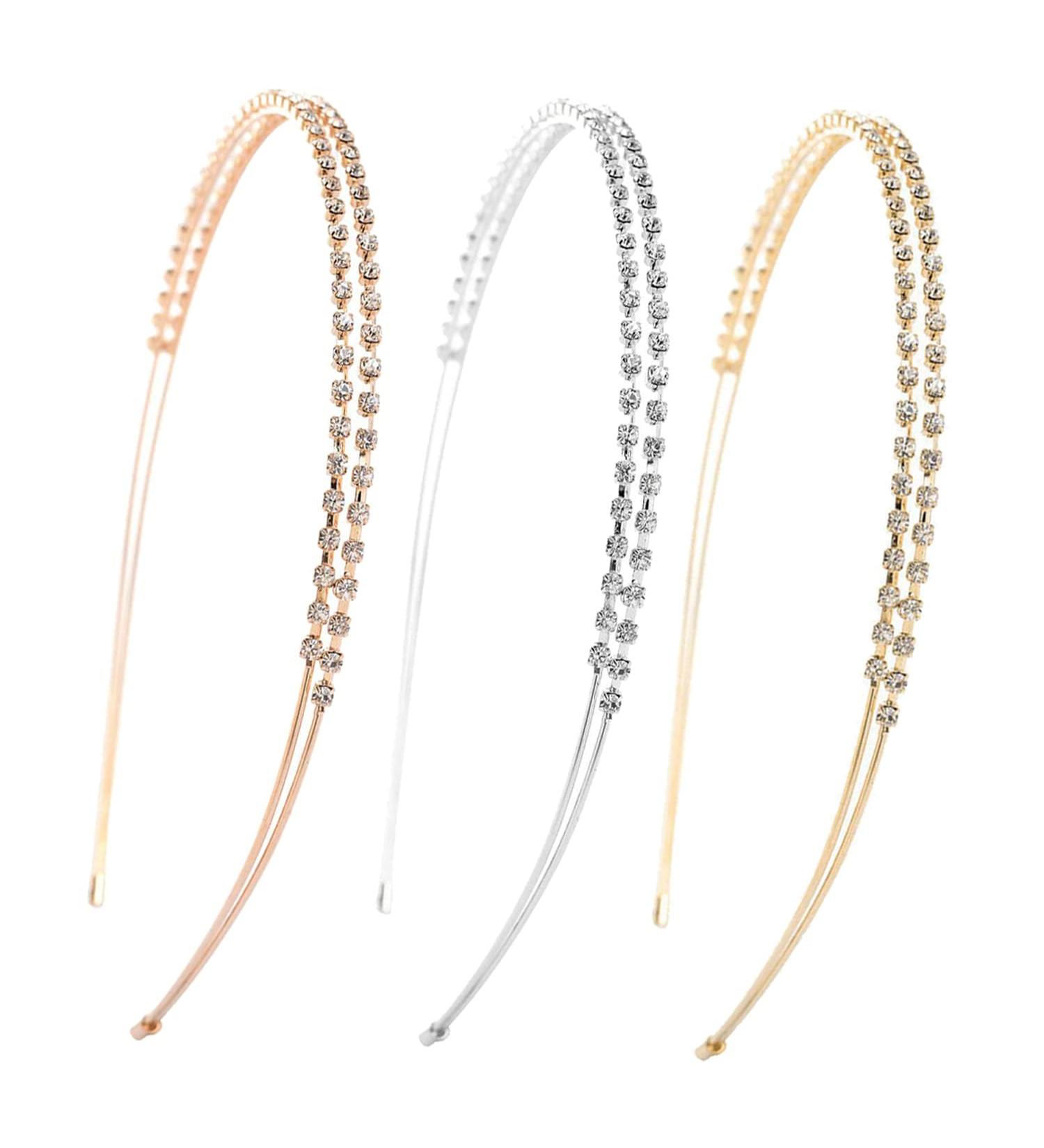 JINBUYAO Double Row Rhinestone Headbands - Set of 3 | Crystal Fashion Hair Bands for Women & Girls - Perfect for Weddings, Parties & Proms - Buy Online on GoSupps.com
