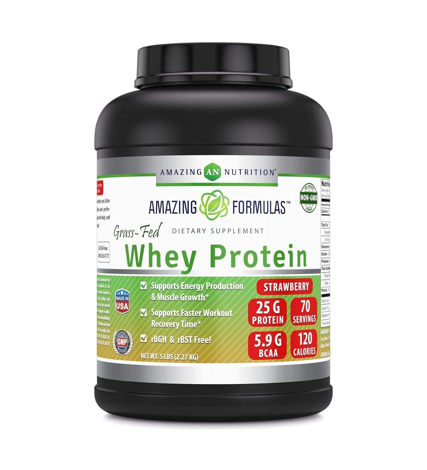 Amazing Formulas Grass Fed Whey Protein Supplement | Strawberry Flavor | 25 G Protein | 5 Lbs | Non-GMO | Gluten-Free | Made in USA