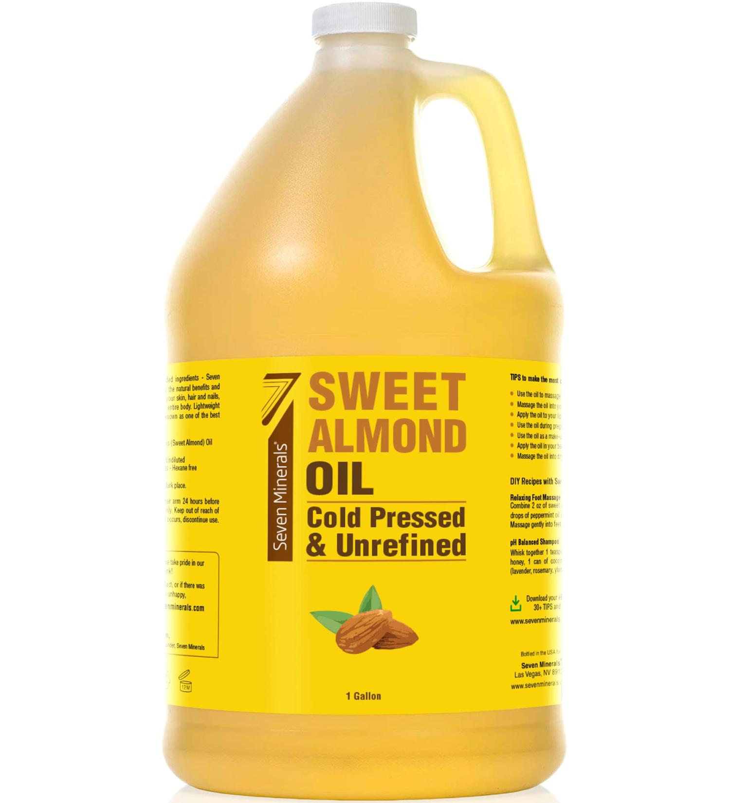 Organic Cold Pressed Sweet Almond Oil - 1 Gallon (128 Fl Oz) | Unrefined & 100% Natural | Ideal Carrier Oil for Essential Oils - Skin & Hair Benefits - Buy Online on GoSupps.com