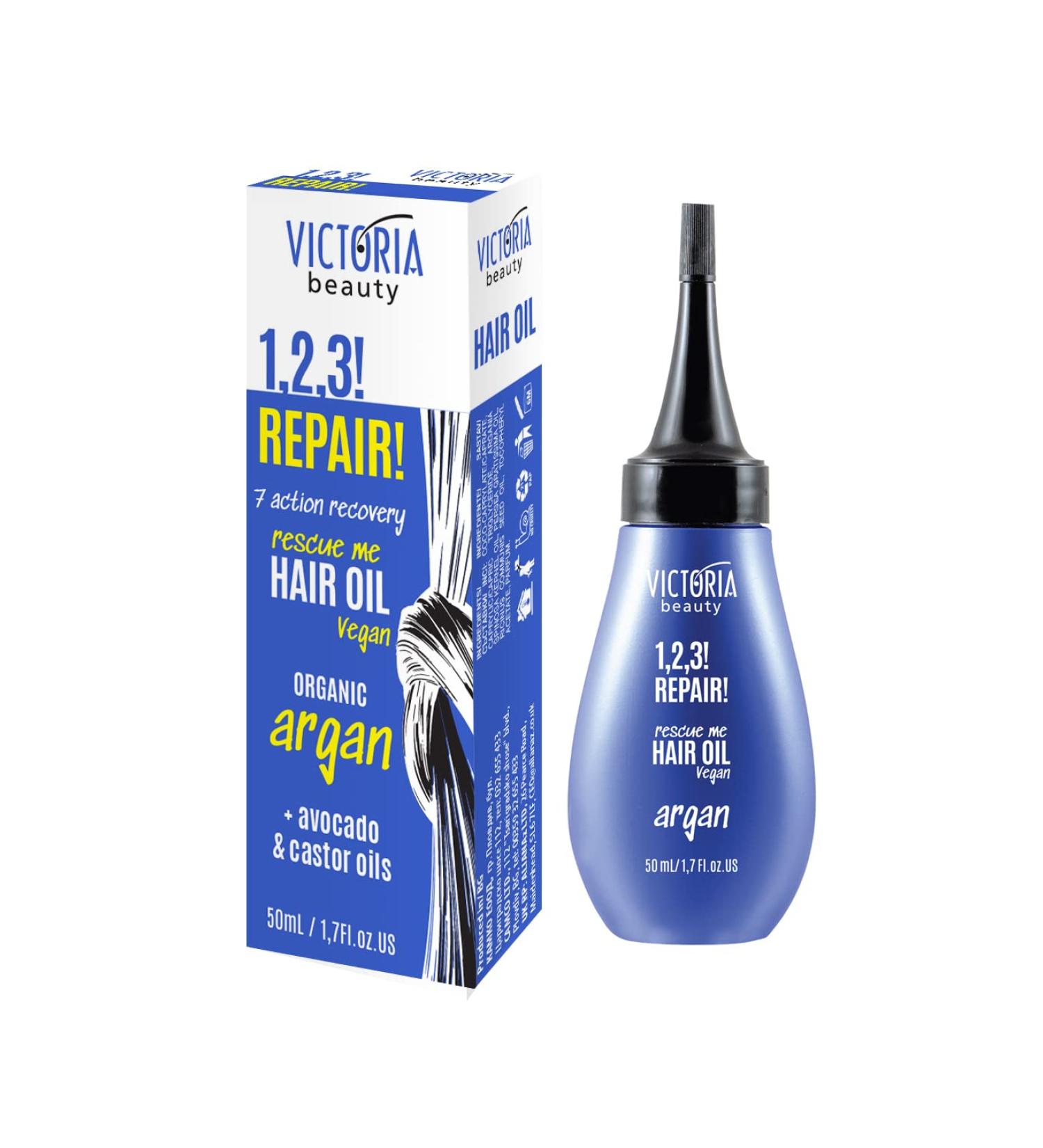Victoria Beauty 1 2 3! Repair! 7 Action Hair Repair Oil for Dry and Damaged Hair with Avocado Oil Castor Oil and Argan Oil for hair full of strength and vitality 30ml