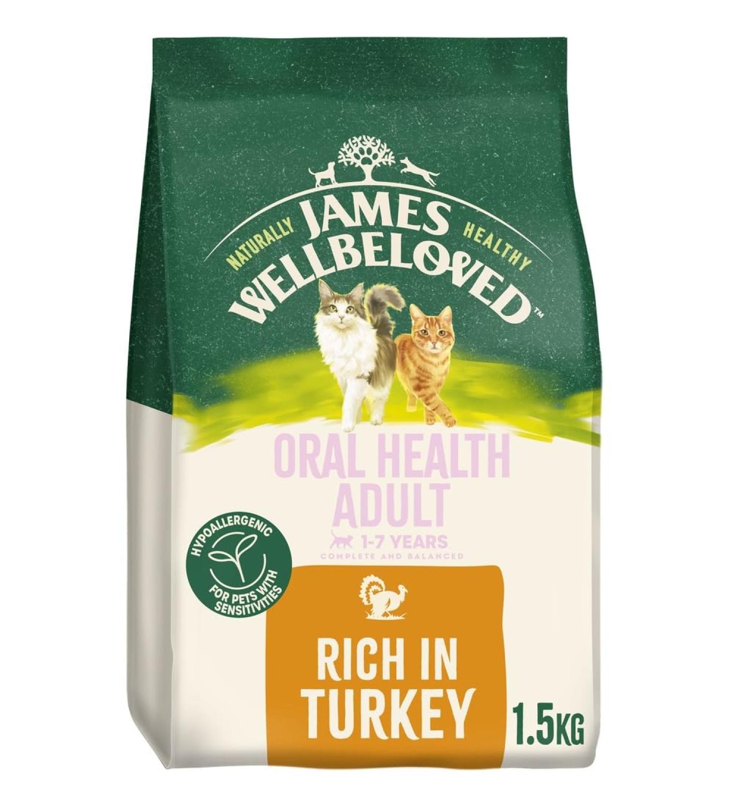 James Wellbeloved Hypoallergenic Dry Cat Food for Adult Cats Oralcare Turkey 1.5 kg - Buy Online on GoSupps.com