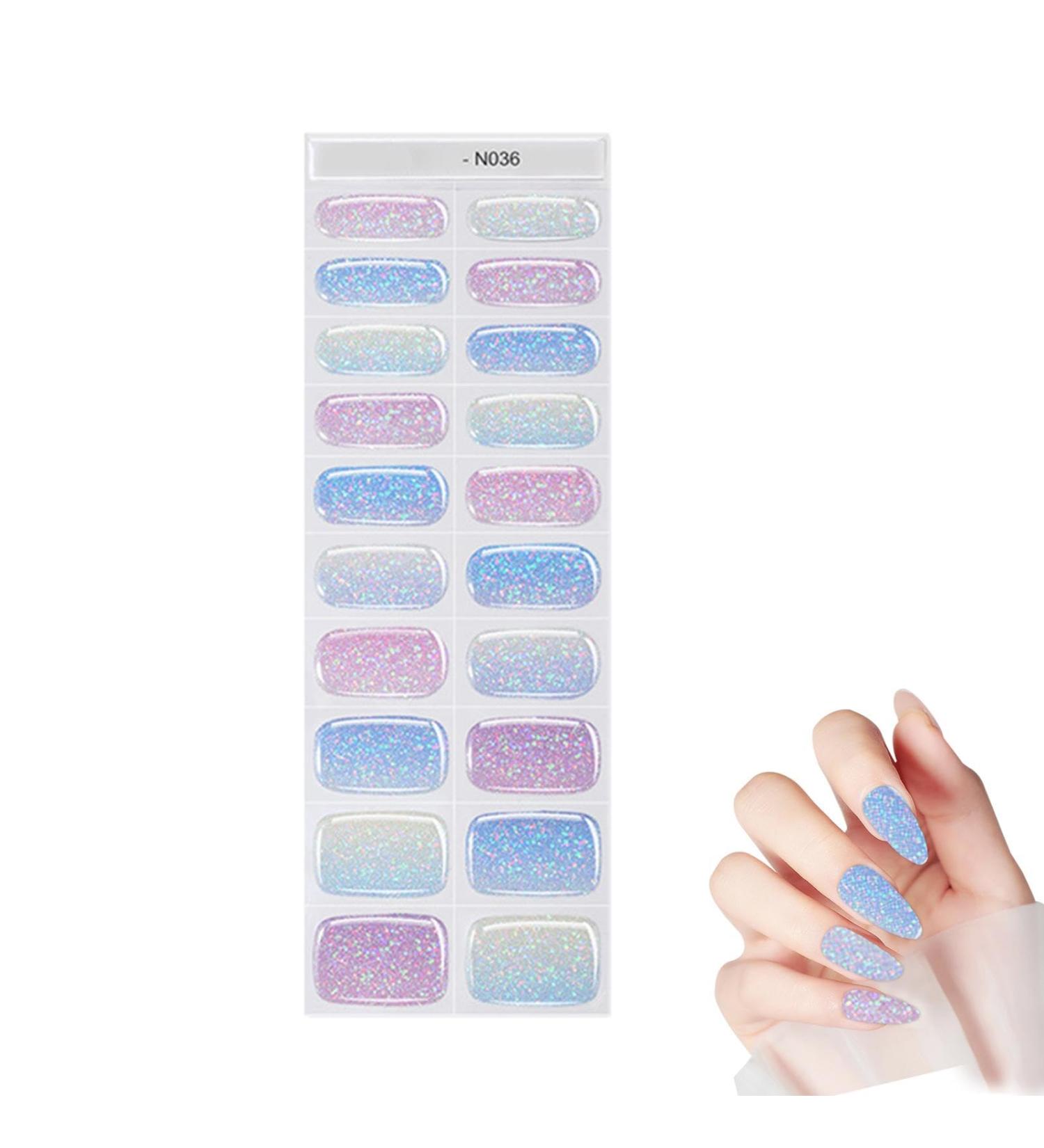 Nail Polish Stickers - Glitter Nail Sticker - Gel Nail Strips Manicure with Nail Lamp Semi Cured Nail Gel Polish Wraps Set for Home Nail Curing N036 - Buy Online on GoSupps.com