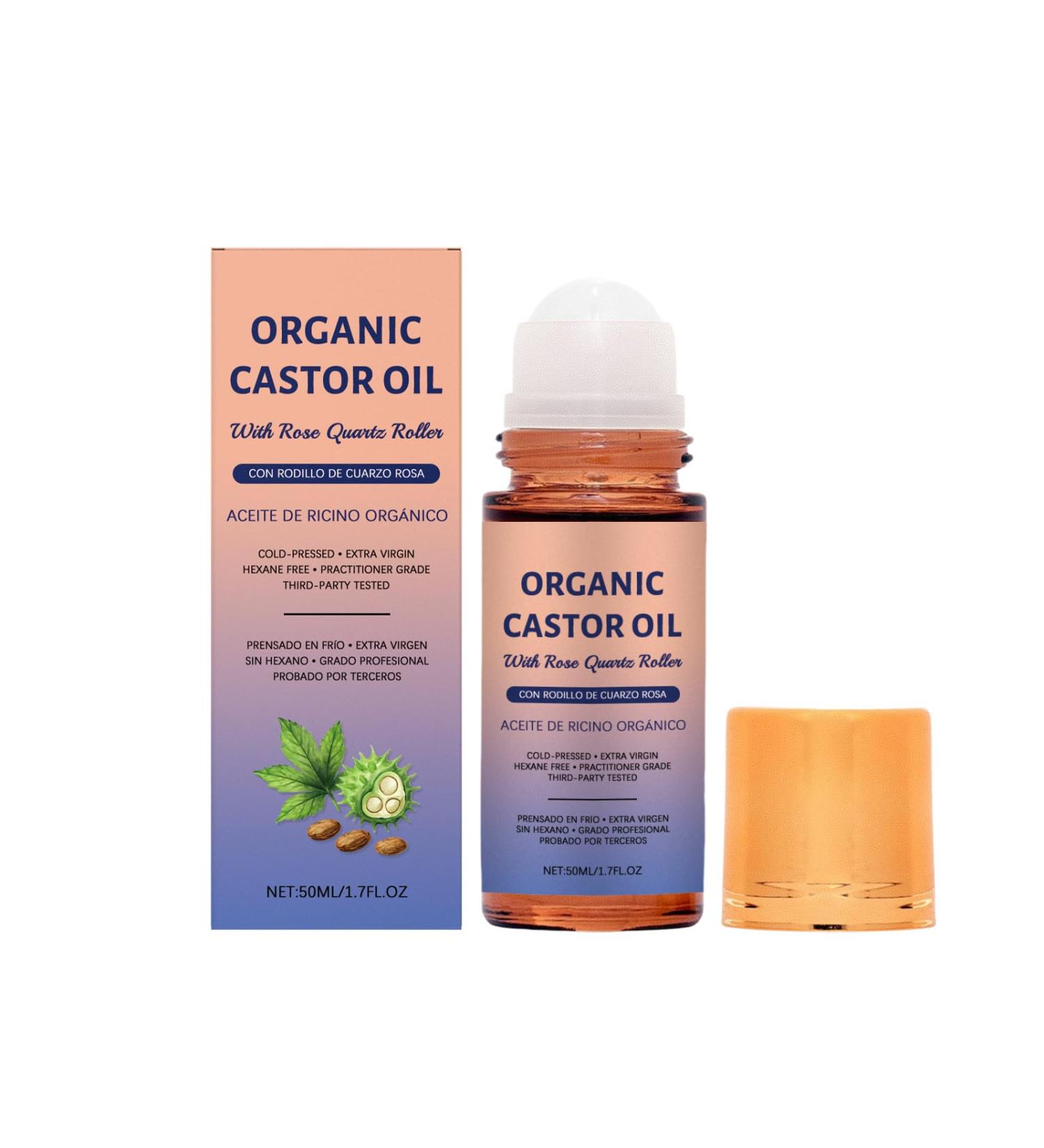 JISKG Organic Castor Oil Roll-On with Rose Quartz 100% Pure Cold-Pressed Castor Oil for Hair Growth Eyelashes Eyebrows & Moisturizes Skin.(50ml) - Buy Online on GoSupps.com