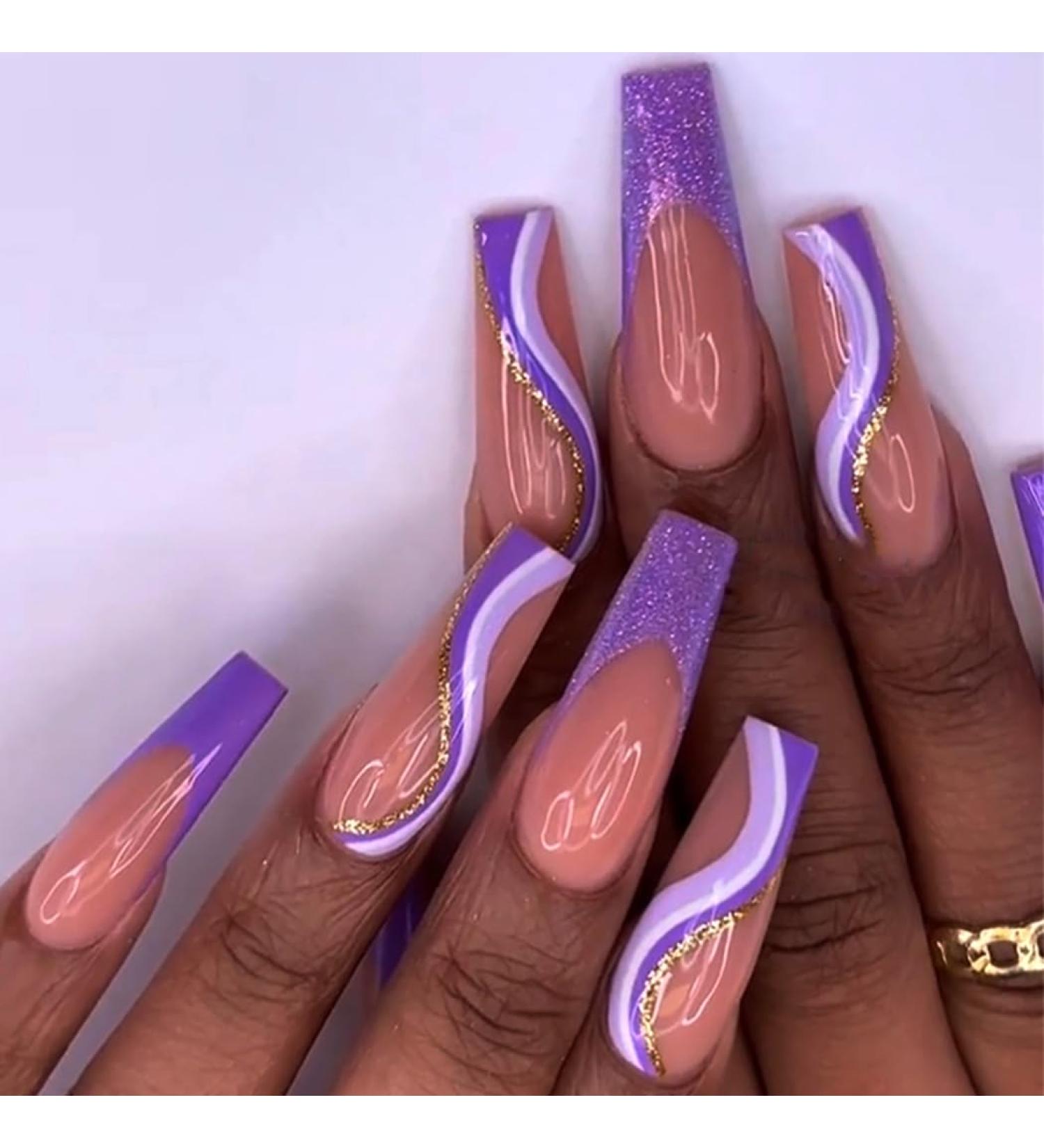 Brishow Artificial Long Press-On Nails - 24 Sparkle Wave Line False Nails for Women & Girls - International Shipping Available - Buy Online on GoSupps.com