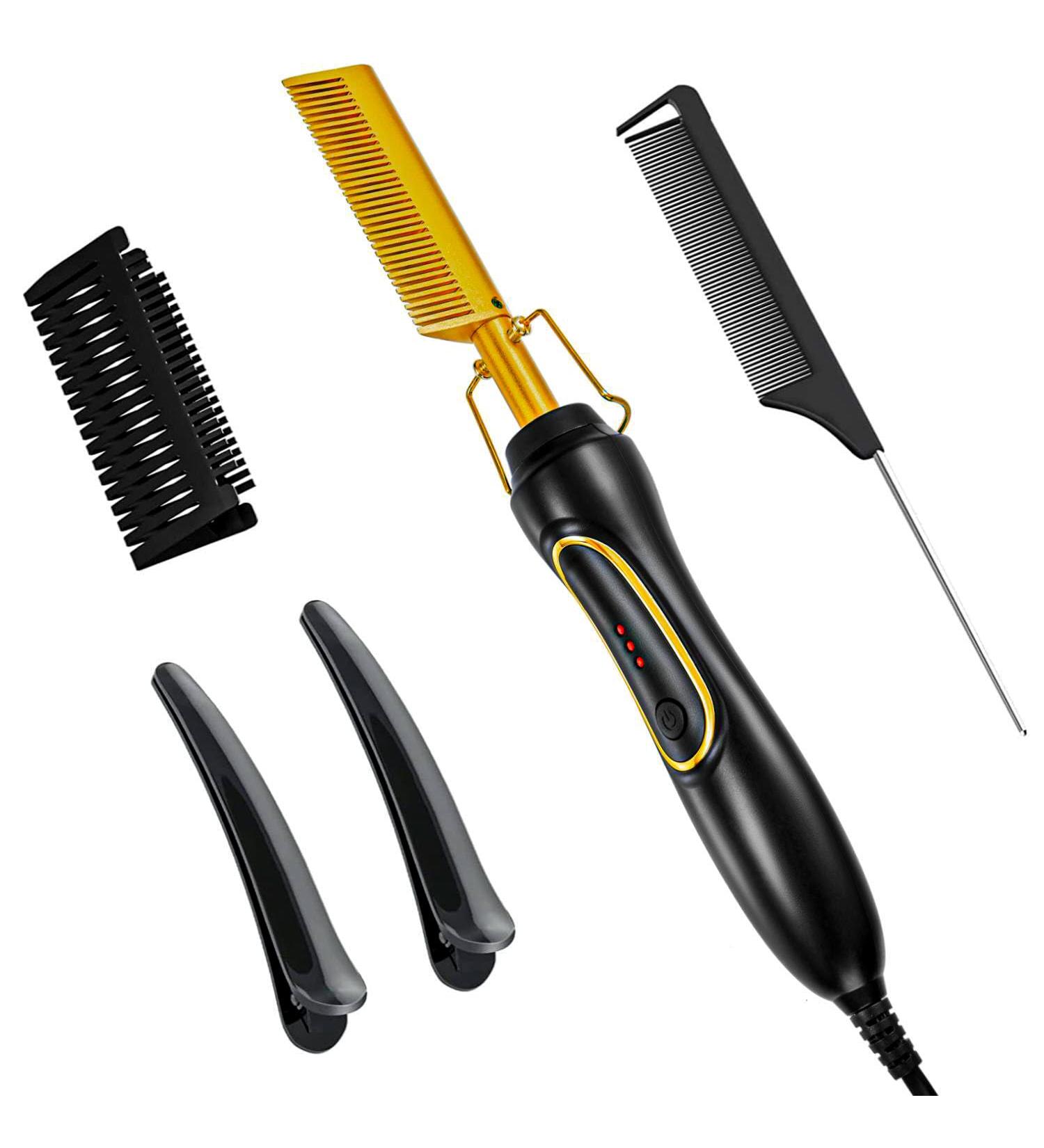 Hot Comb Electric Heating Comb Ceramic Comb Security Portable Curling Iron Heated Brush Multifunctional Copper Hair Brush Straightening Comb Hair Beard Straightener for Wet and Dry Hair(Gold) - Buy Online on GoSupps.com