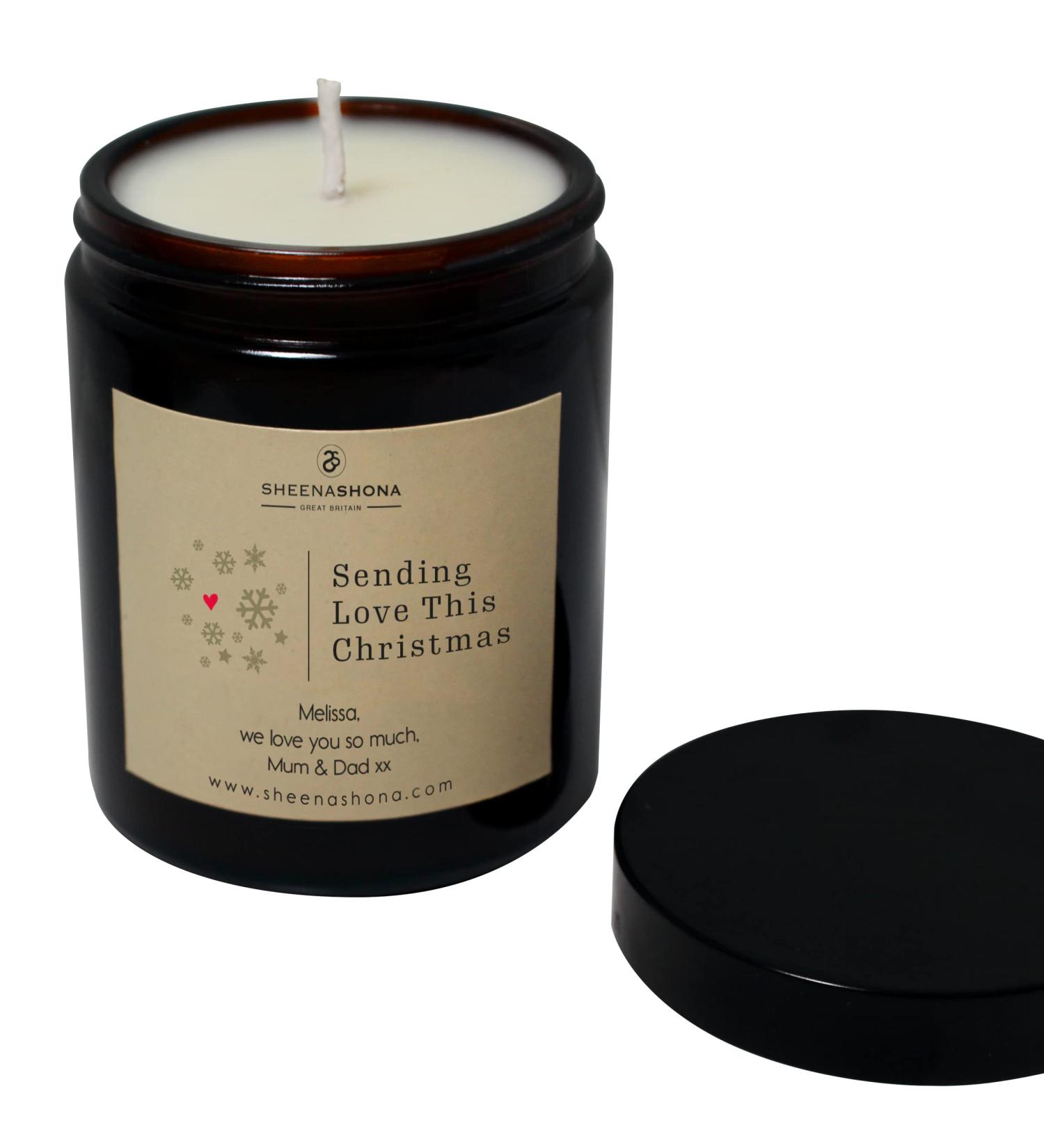Personalised Sending Love This Christmas SOYA Wax Amber Jar Candle (Spiced Cinnamon & Apple) - Buy Online on GoSupps.com