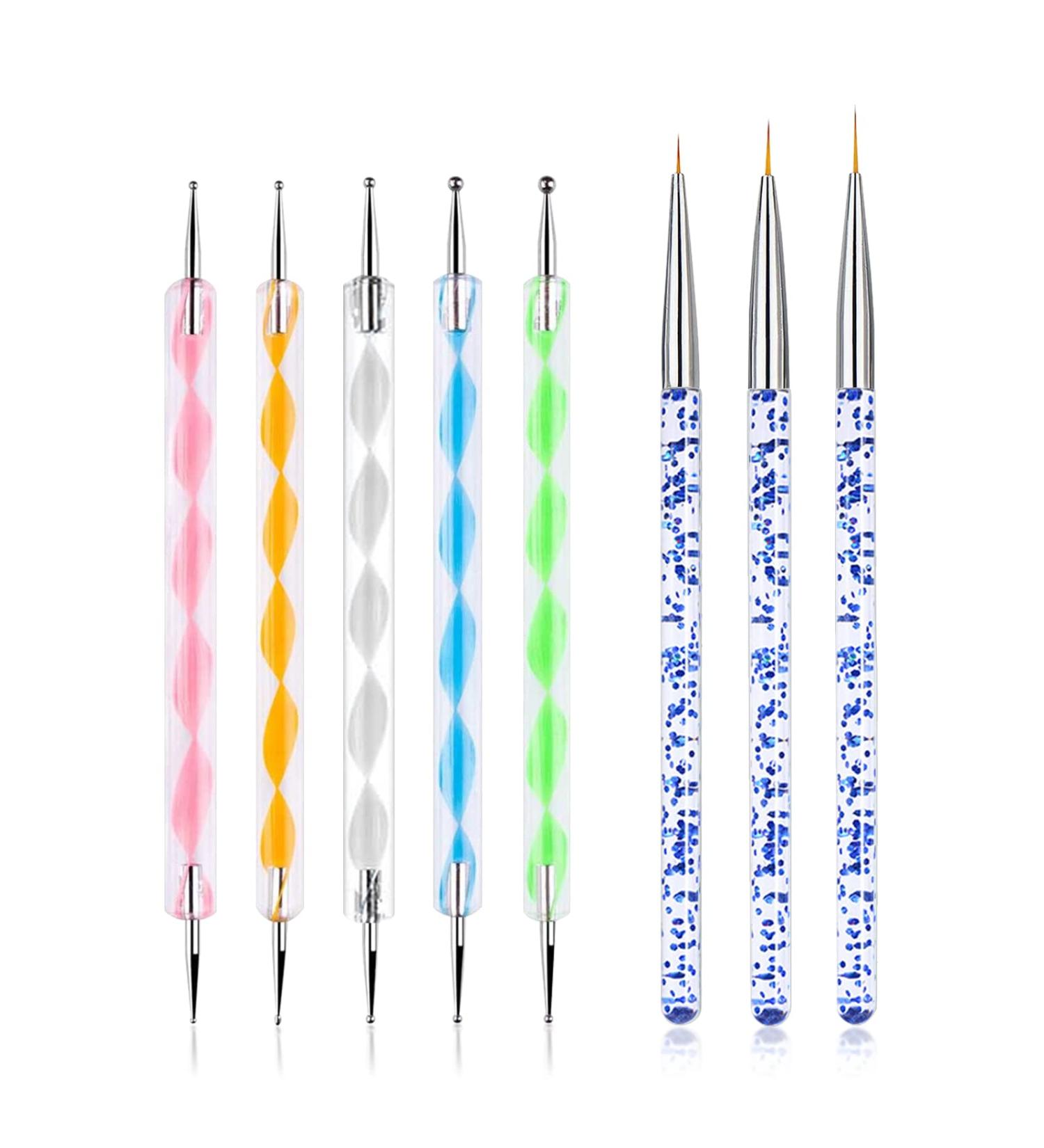 Hanyoushengvance 5PCS Dotting Pen Tool and 3 PCS Nail Painting Brushes Set - Nail Art Design Tools - Buy Online on GoSupps.com