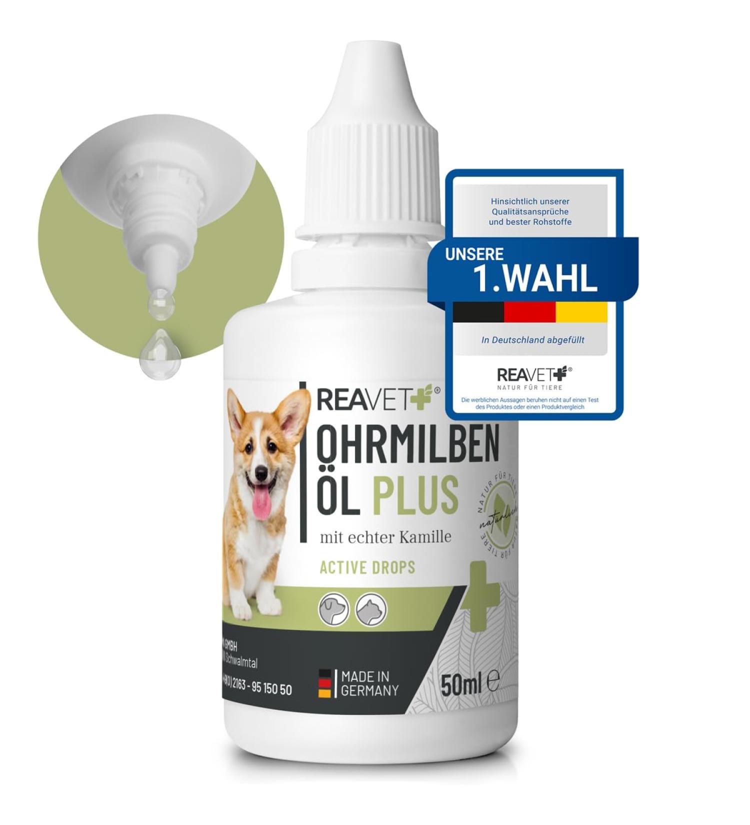 Reavet Ear Mite Oil Plus 50ml | Effective Ear Mite Remedy for Dogs with Chamomile - Soothing Ear Drops & Cleaners - Buy Online on GoSupps.com