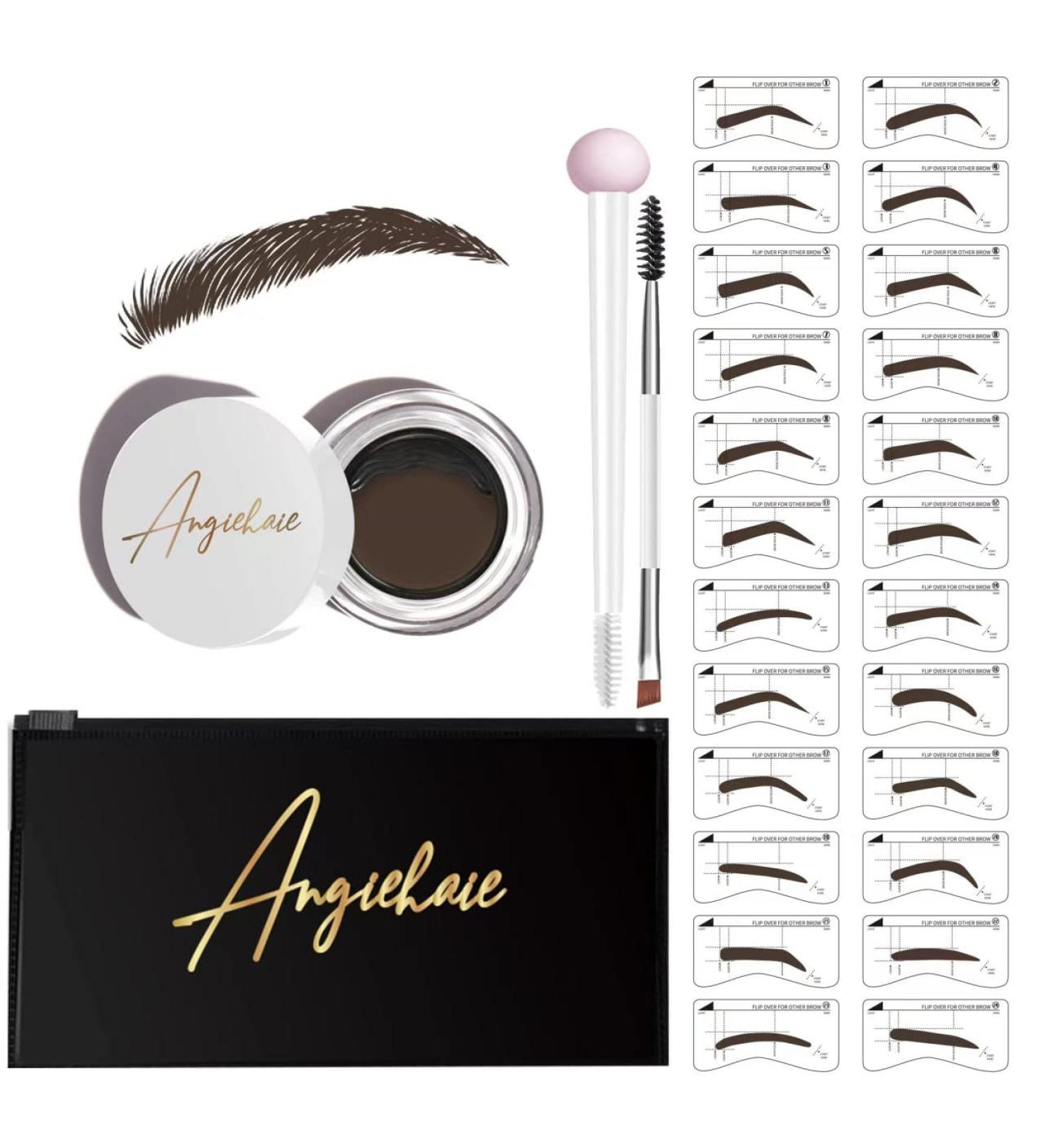 Eyebrow Stamp Stencil Kit - 24 Pieces Thick & Thin Stencils with Brushes - Natural Waterproof Brow - Medium Brown - Buy Online on GoSupps.com