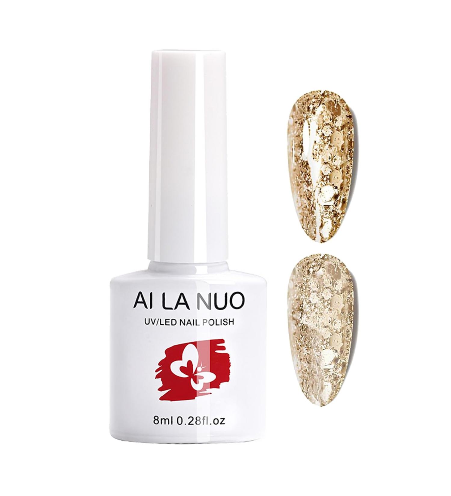 Glitter Gel Nail Polish 8ML Gold Glitter Gel Nail Polish Soak Off UV Gel Shimmering Gold Glitter Nail Polish DIY Nail Art Starter Manicure Nail Varnish for Women - Buy Online on GoSupps.com