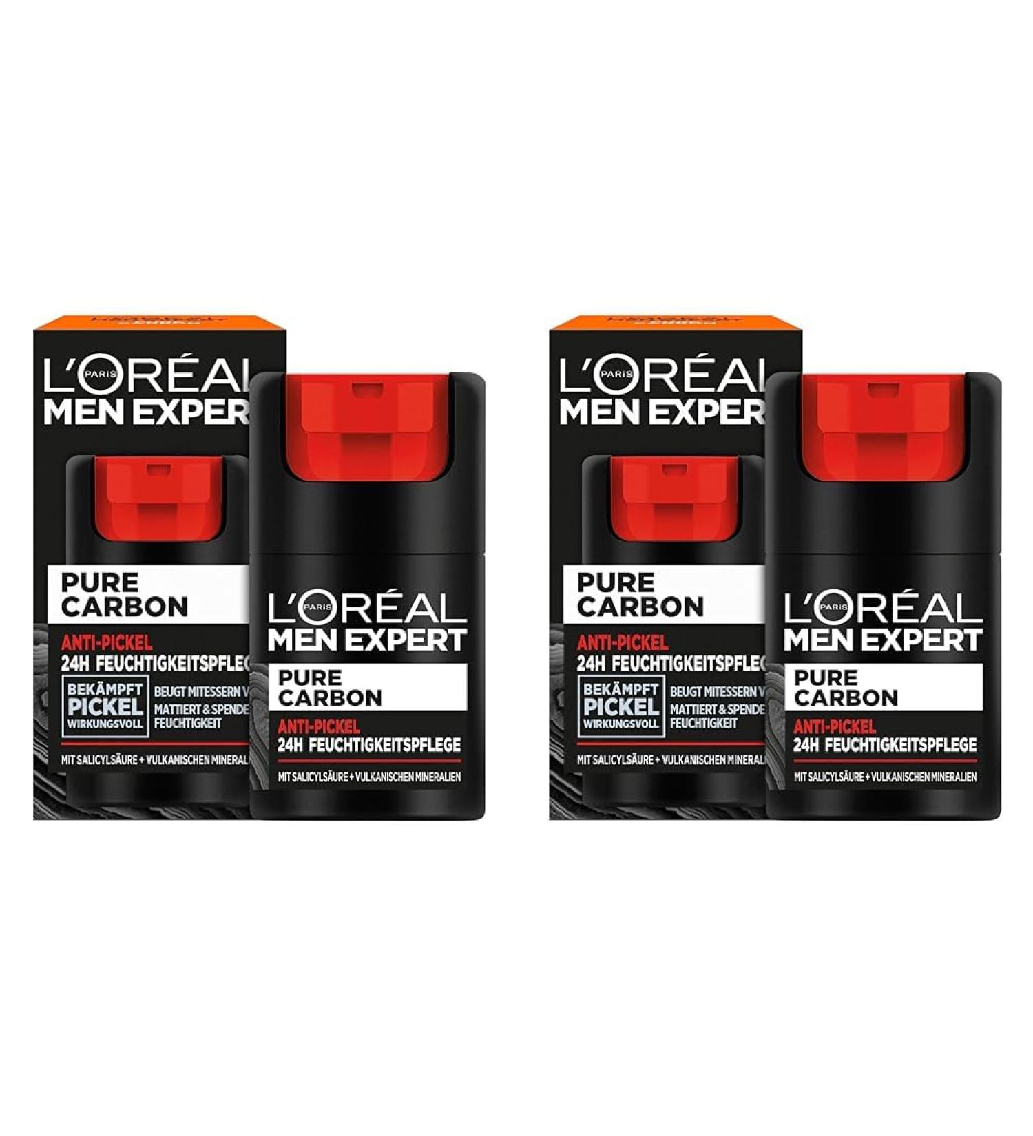 L'Or al Men Expert Anti-Pickel Moisture Cream for Men - 2 Pack | Fight Blackheads & Pimples with Salicylic Acid & Pure Carbon - 50ml - Buy Online on GoSupps.com