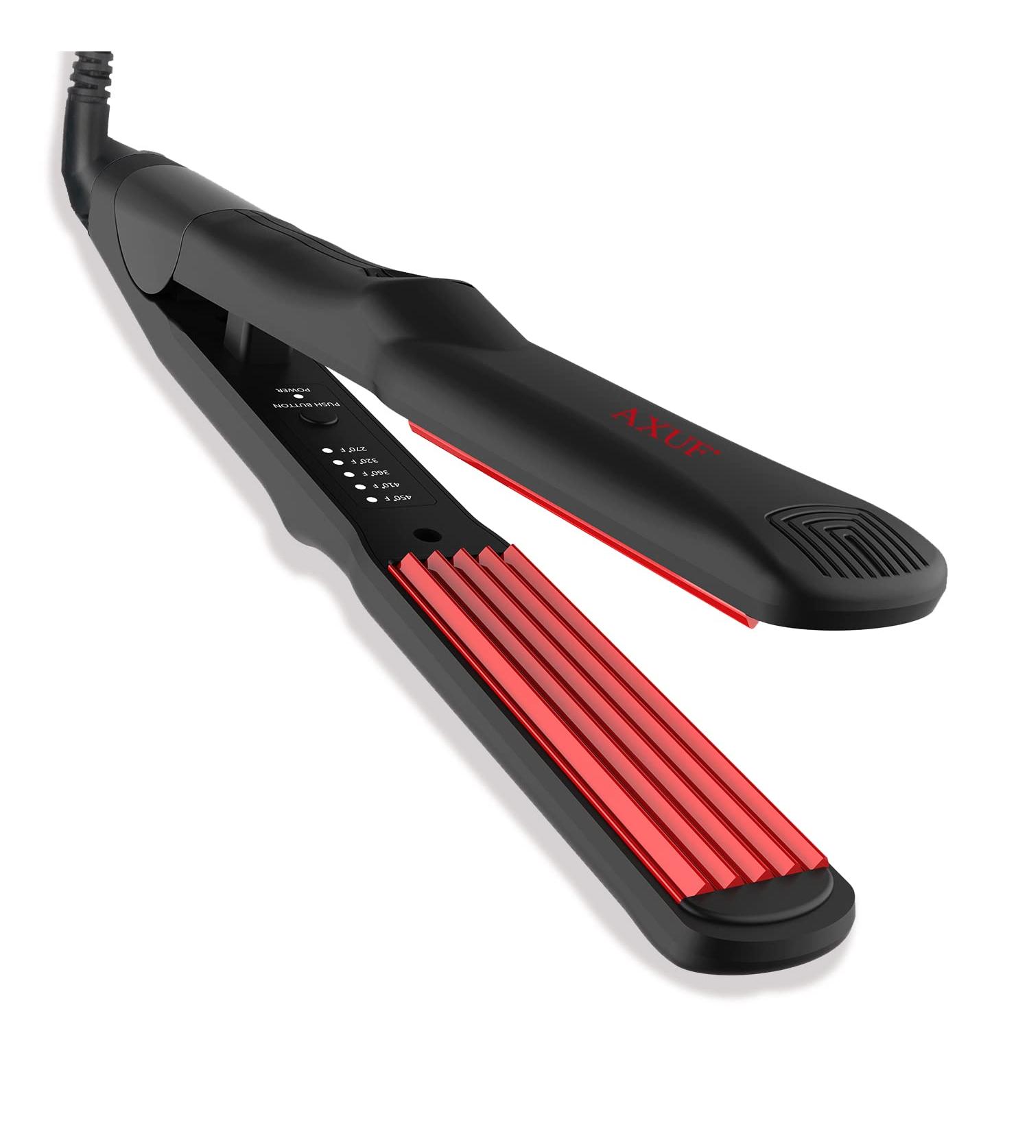 AXUF Professional Ceramic Crimper Hair Iron 1 Wide Plates, Fast Heating, 5 Temp Settings - Black/Red - Buy Online on GoSupps.com