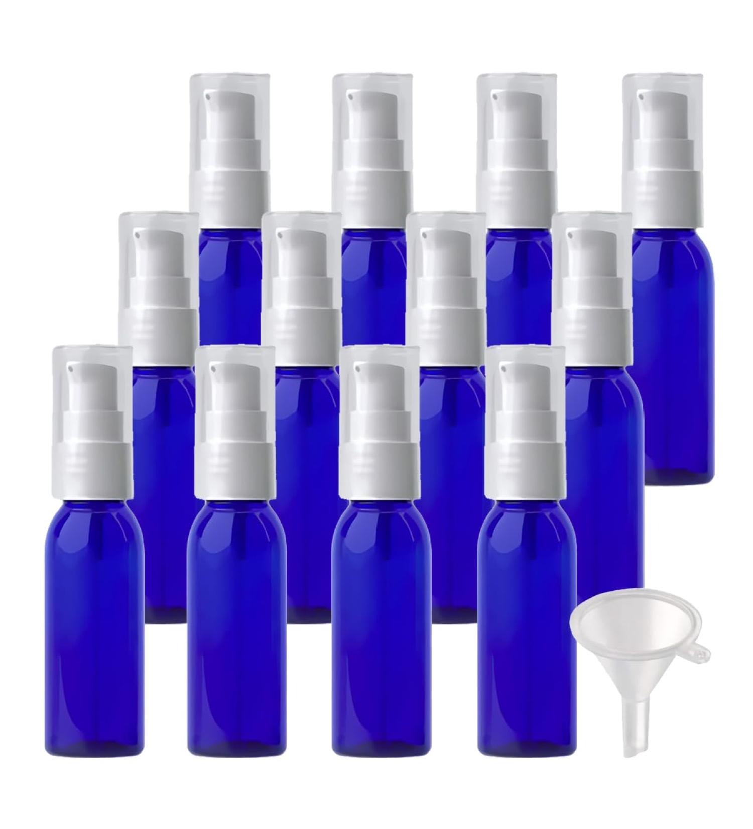 ZEOABSY 12 Pieces 30 ml Blue Lotion Bottles with WhiteÂ Pump 30ml Empty PET Plastic Lotion Pump Bottle Cosmetic Gel Travel Container for Cosmetic Make up Cleaning + 2 x Funnel Blue 30ml - Buy Online on GoSupps.com