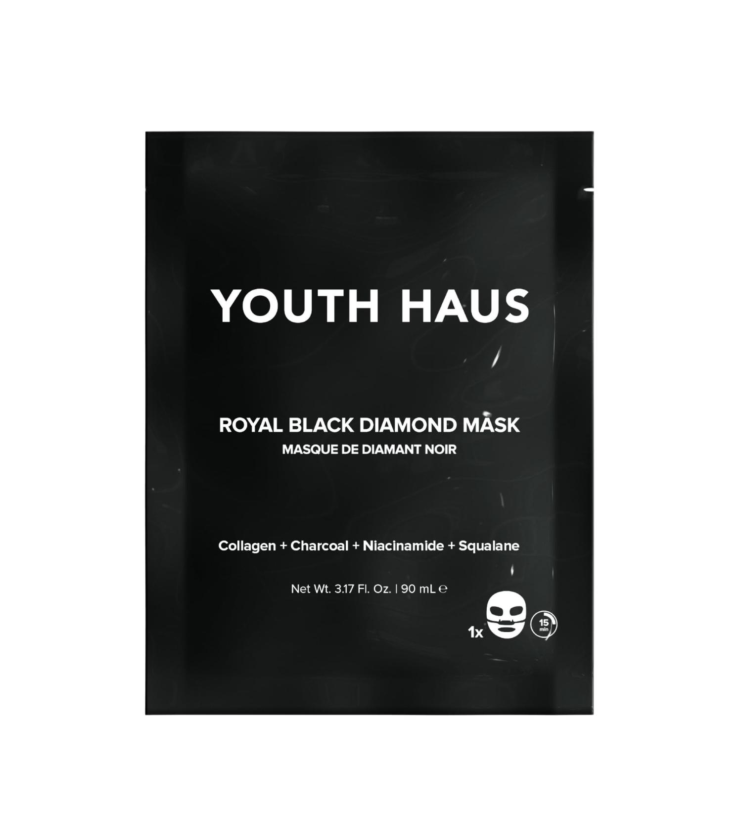 Skin Gym Youth Haus Royal Black Diamond Face Mask - Soothing Stress Relief Reduce Eye Bags Dark Circles and Puffiness 1 Pack