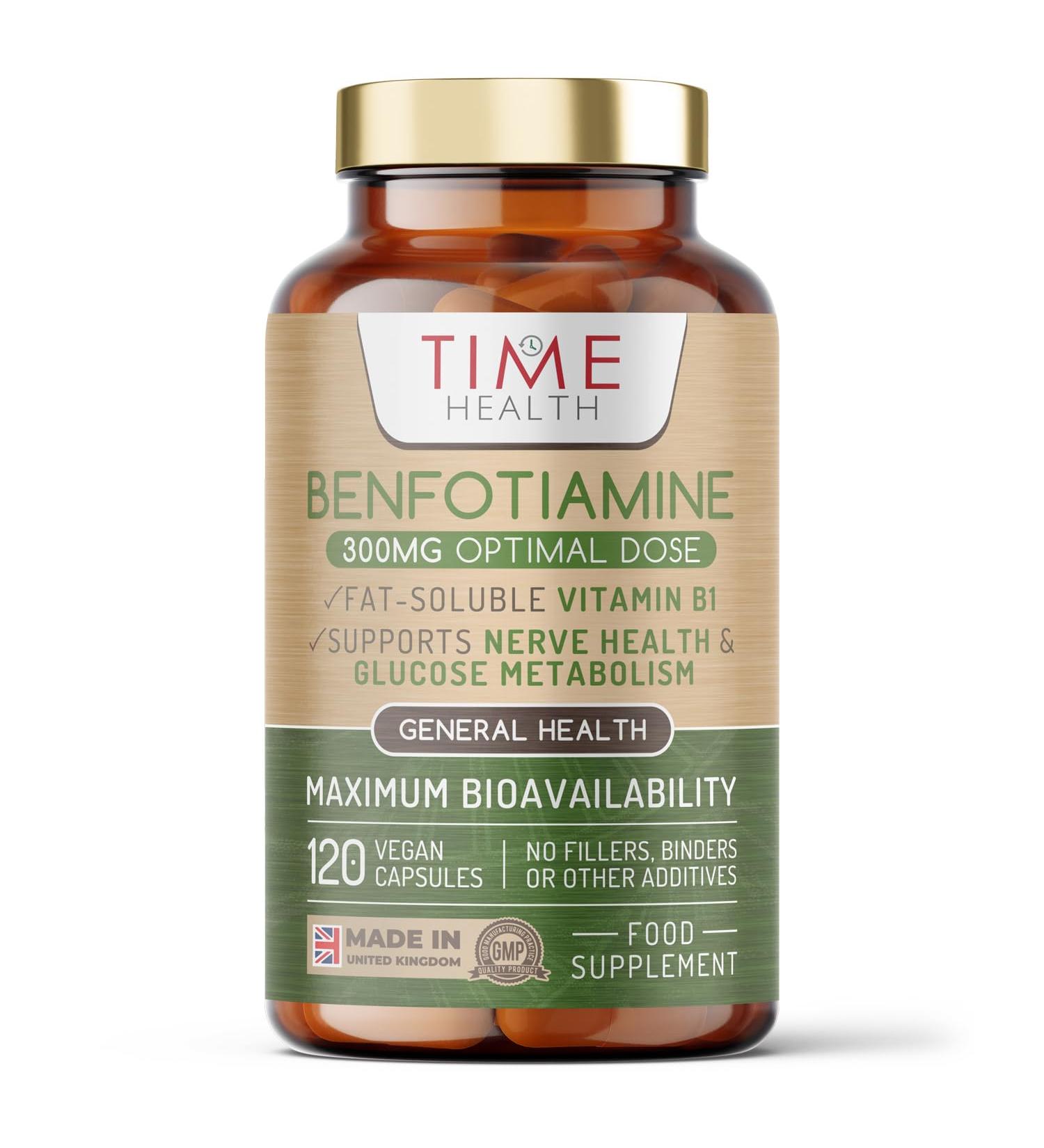 Benfotiamine 300mg x 120 Capsules - 98% Purity - UK Made - GMP Certified - Fat Soluble Vitamin B1 Supplement - Buy Online on GoSupps.com