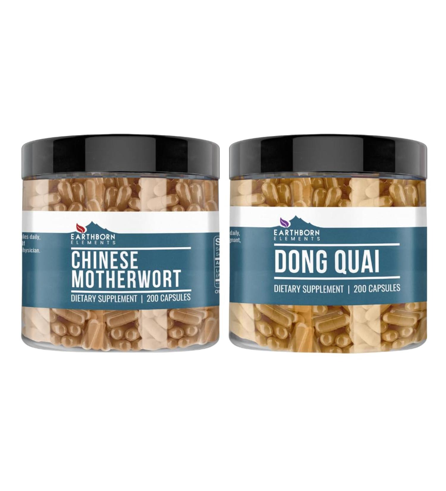 Earthborn Elements Chinese Motherwort & Dong Quai Capsules Bundle (200 Capsules) Pure & Undiluted No Additives - Buy Online on GoSupps.com