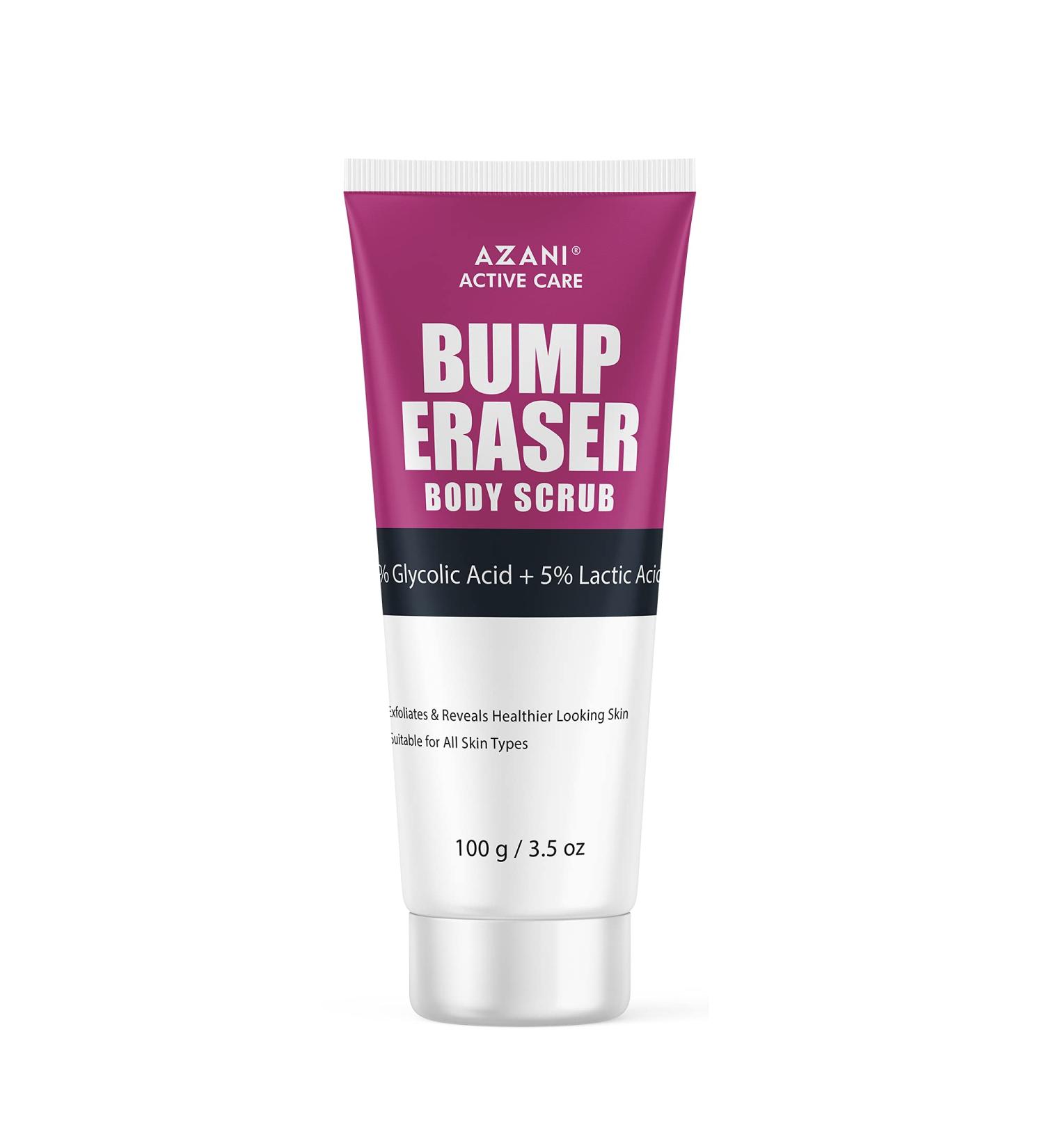 Azani Bump Eraser Body Scrub | 5% Glycolic & Lactic Acid Exfoliator | For Keratosis Pilaris, Body Acne, Ingrown Hair & Razor Bumps | Smooths Rough Patches on Knees, Arms & Neck | 3.5 Oz - Buy Online on GoSupps.com