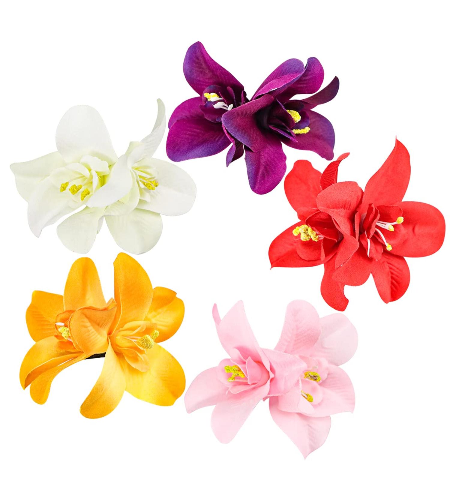 FERCAISH Bohemian Flower Hairpin - Tropical Floral Clip for Seaside Holiday - Bridal Hair Accessories - 5 Colors Hibiscus and Orchid Hairpin for Women and Girls - Buy Online on GoSupps.com