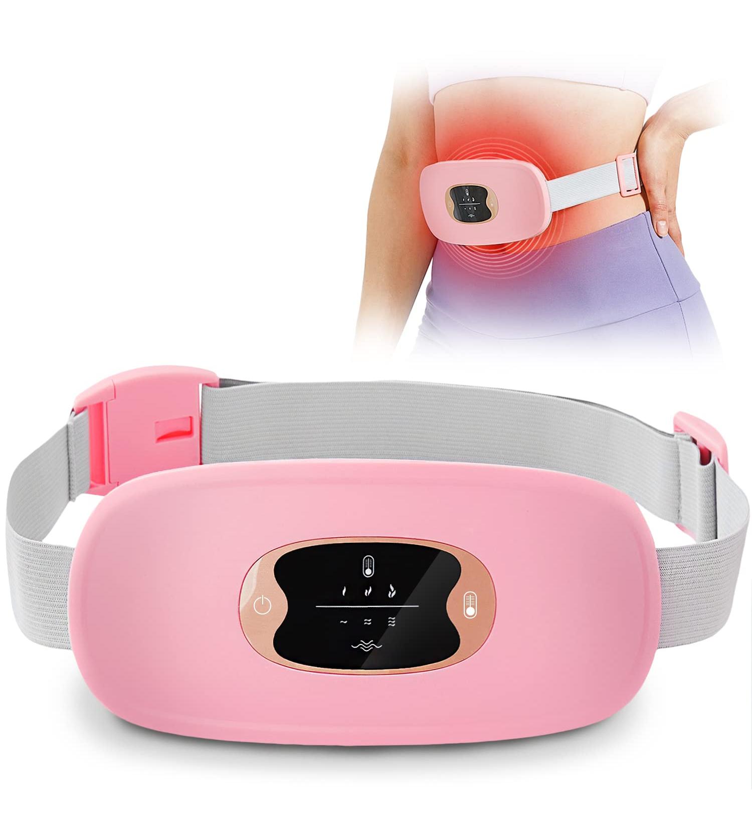 Portable Menstrual Heating Pad for Cramps - 3 Massager + 3 Heat Settings - Rechargeable Travel Period Pain Relief Pad in Pink - Buy Online on GoSupps.com