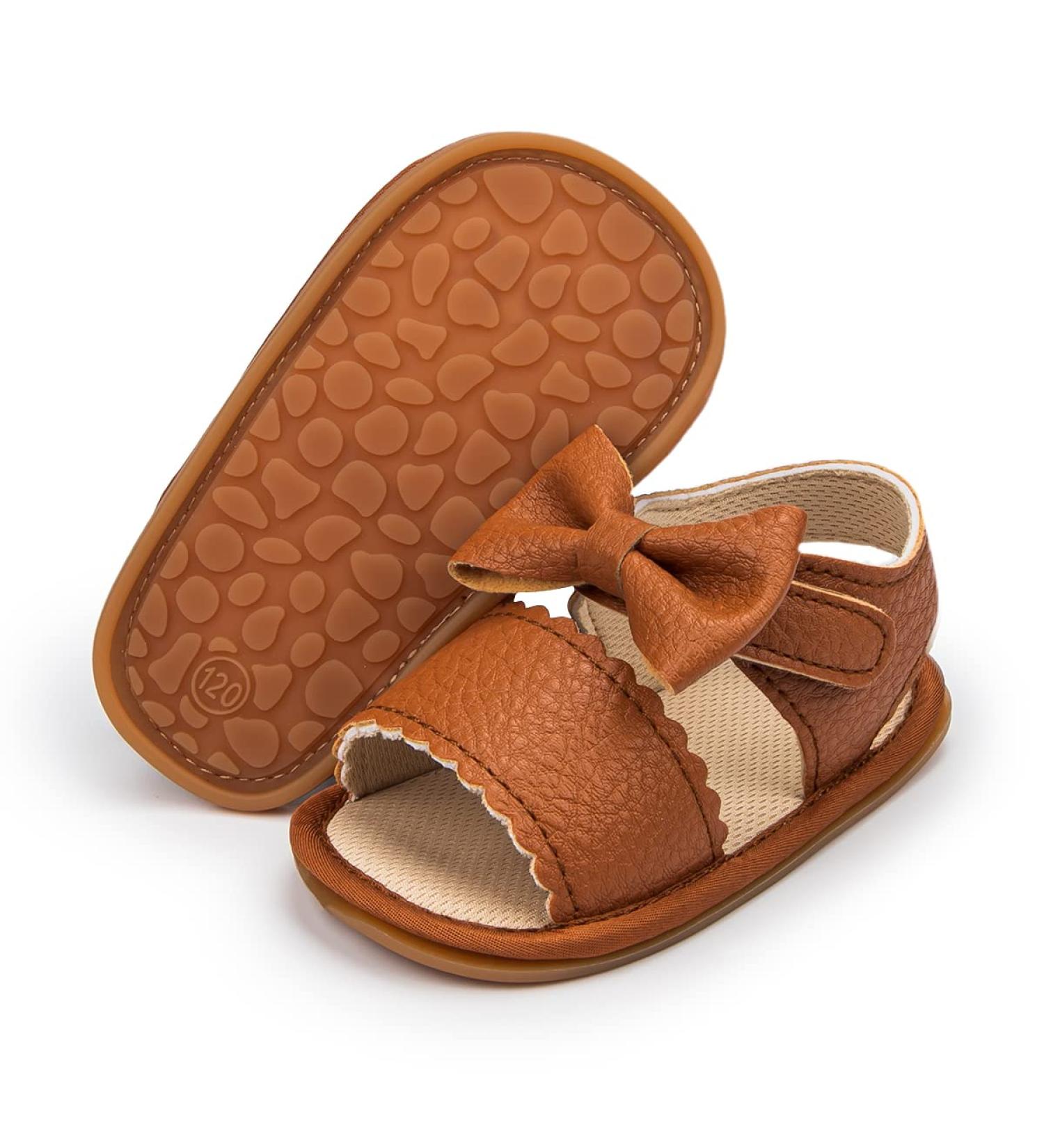 Sonsage Baby Summer Sandals | Newborn Bowknot Crib Sandal | Soft Rubber Sole | Brown, 3-6 Months - Buy Online on GoSupps.com