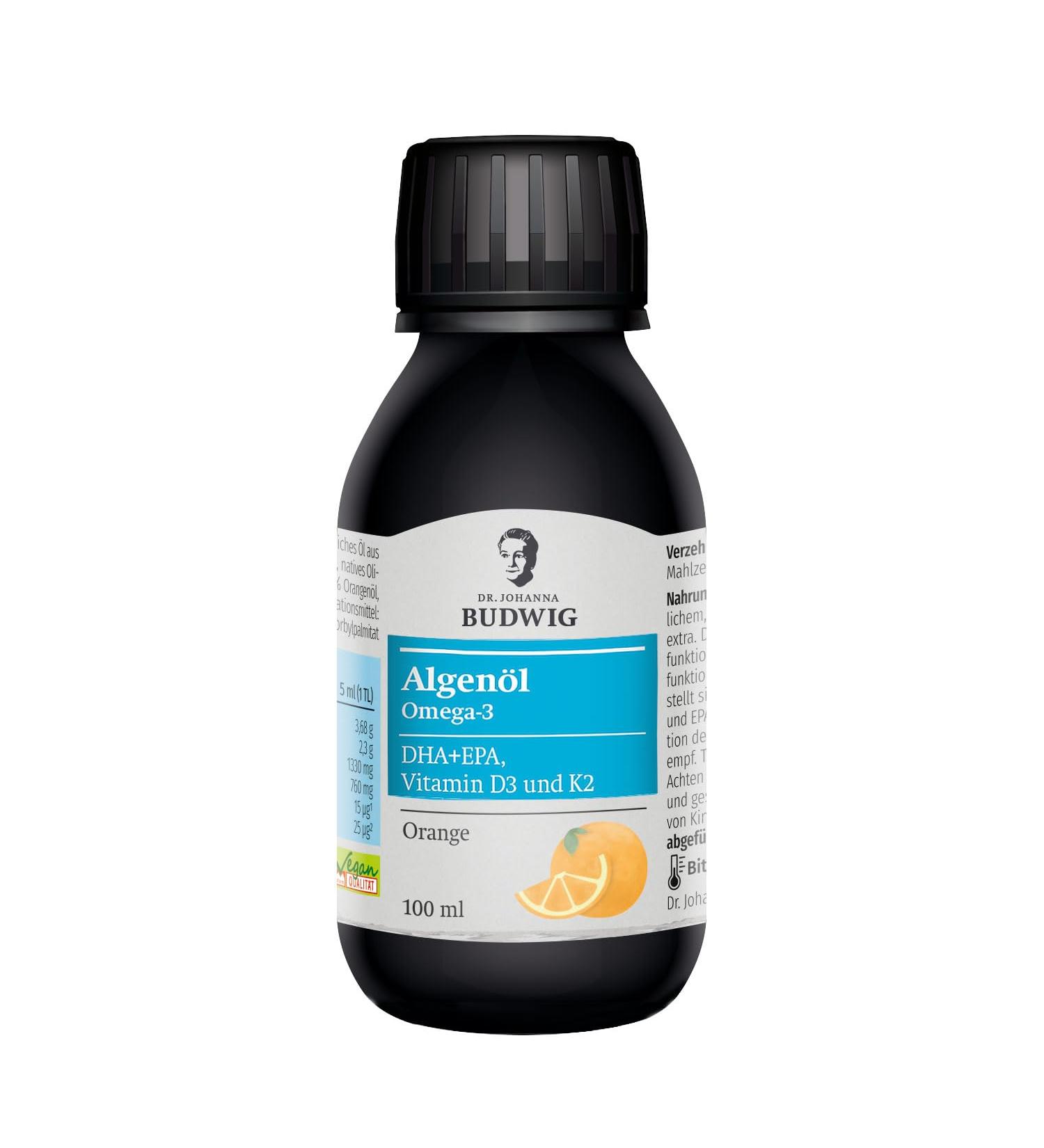 Dr. Budwig Omega 3 Algae Oil Vegan 100ml - High DHA & EPA Vitamin D3 & K2 Omega 3 for Kids - Natural Algae Oil Supplement - Buy Online on GoSupps.com