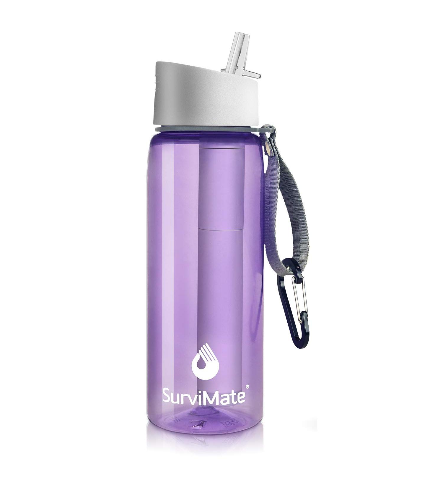 SurviMate 0.01m Ultra-Filtration Filtered Water Bottle - 4-Stage Filtration - 22 oz Purple - Buy Online on GoSupps.com