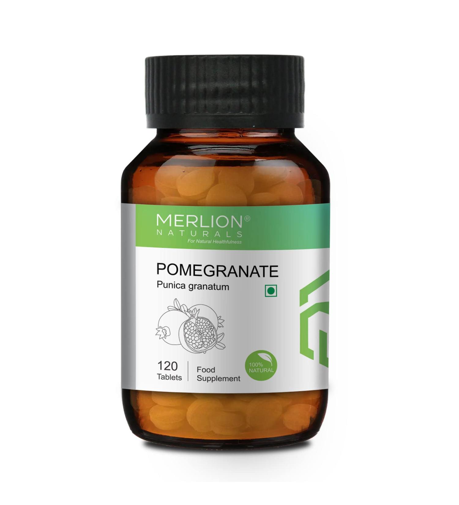 Merlion Naturals Pomegranate Tablets 500mg x 120 - Pure Punica Granatum Herbal Supplement - Buy Online on GoSupps.com
