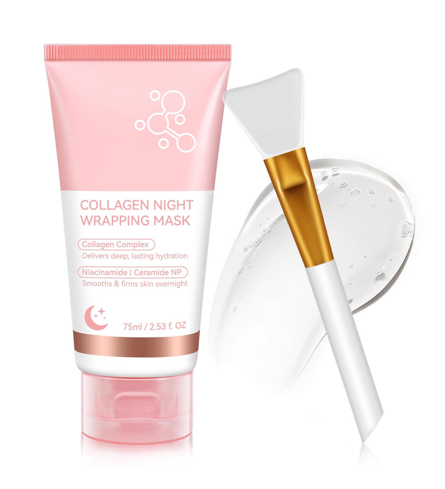 AIKUWWOIRQIA Collagen Night Wrapping Mask Korean peeloff facial mask with collagen deep hydration soothing and elastic reduces fine lines and minimizes pores 75 ml - Buy Online on GoSupps.com