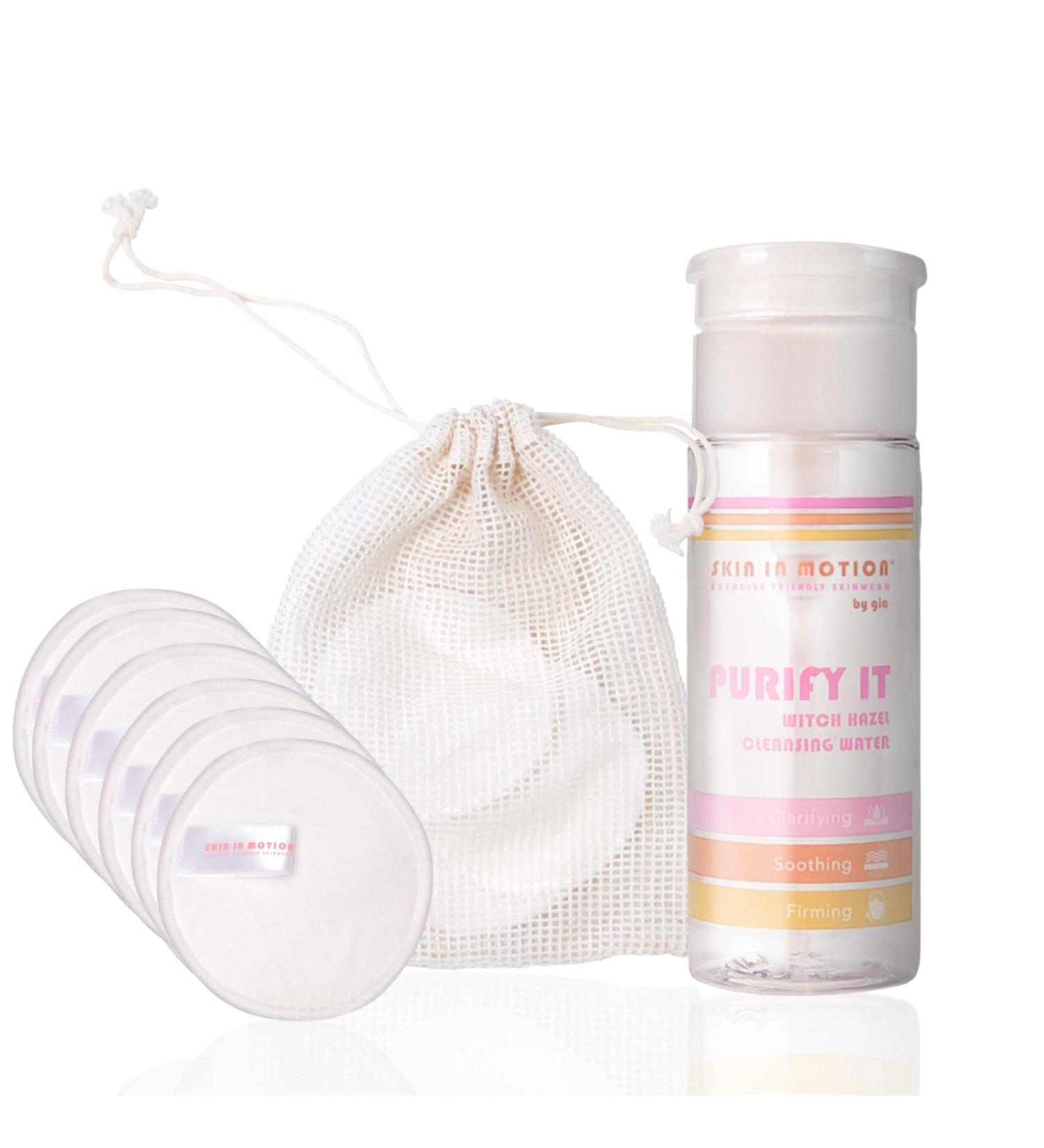 Skin in Motion | PURIFY IT Gift Set - Makeup Cleansing Water with Witch Hazel 100ml & Reusable Bamboo Cotton Pads - Sustainable Skincare Menopause Friendly - Buy Online on GoSupps.com
