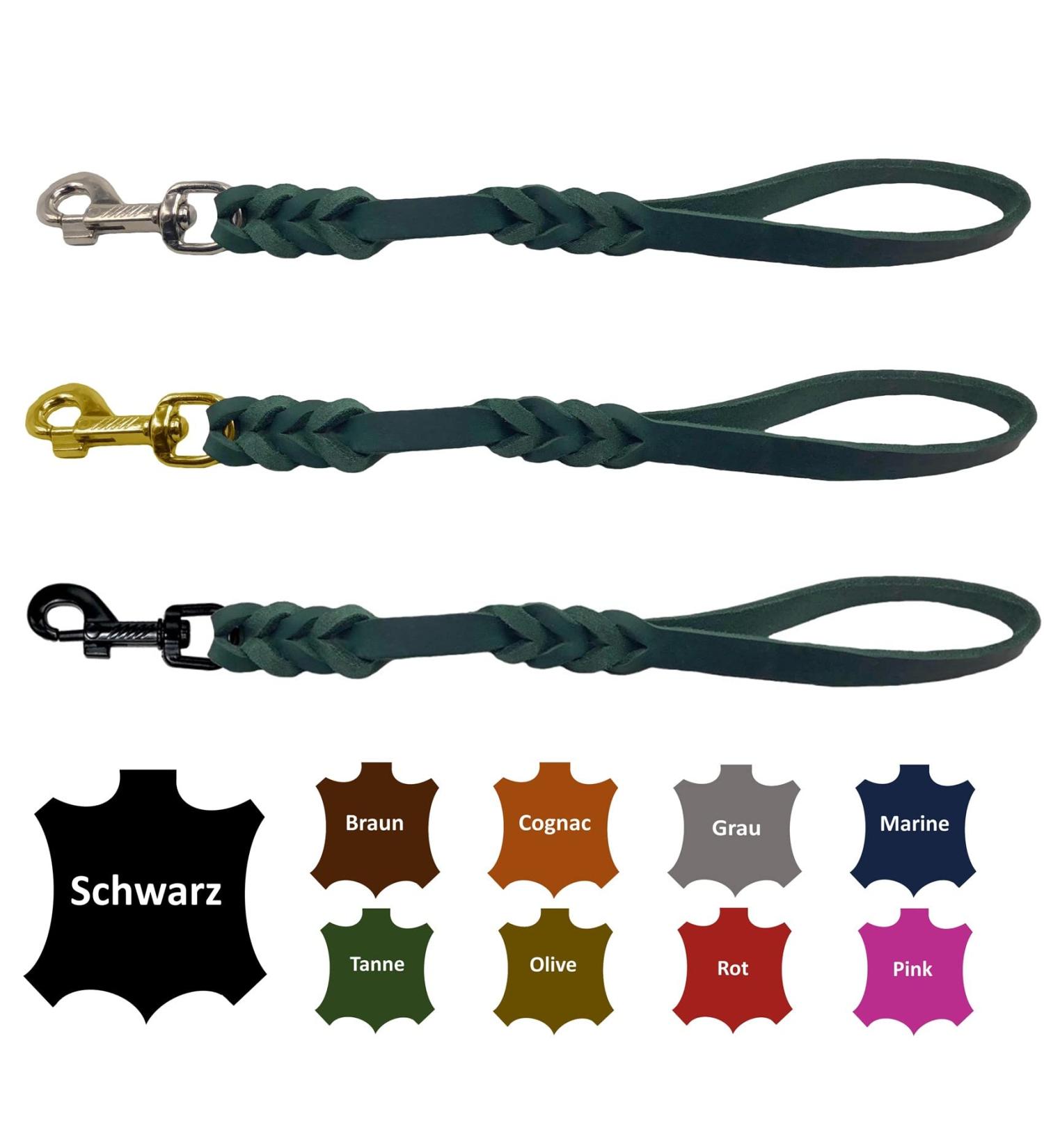 Dog liner/short guide leather hand broken for medium and large dogs (fir green 40cm hook: brass (gold)) 40cm hooks: brass (gold) fir green