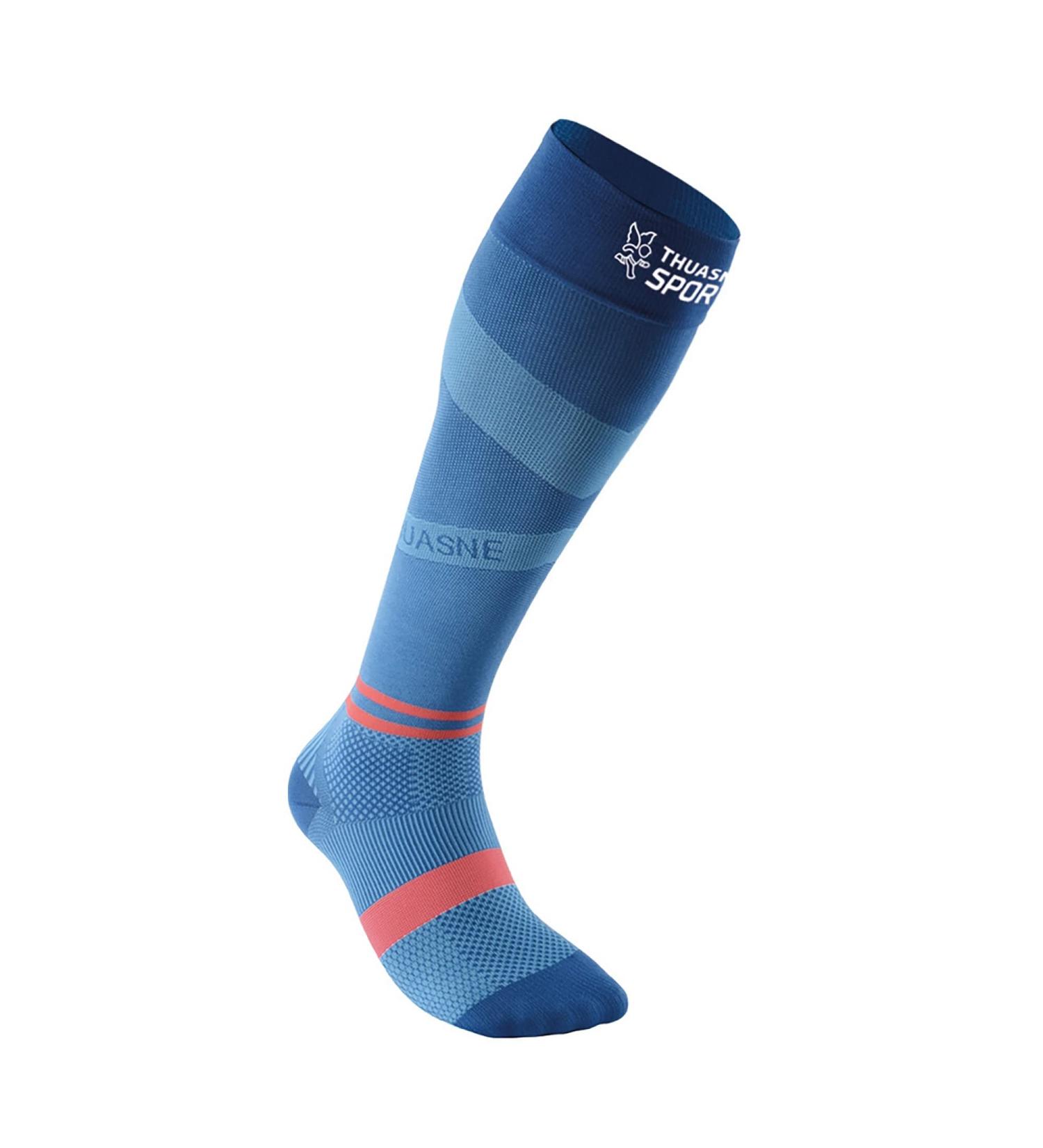 Thuasne Sport UP ACTIV Running Compression Socks - Degressive Ankle to Calf 39/42 L Blue/Coral - International Shipping Available - Buy Online on GoSupps.com