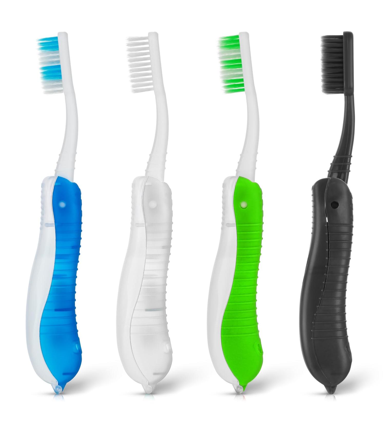 Shop Wllhyf 4-Pack Collapsible Travel Toothbrushes - Soft & Compact Ideal for Travel - Green/Blue/White/Black - Buy Online on GoSupps.com