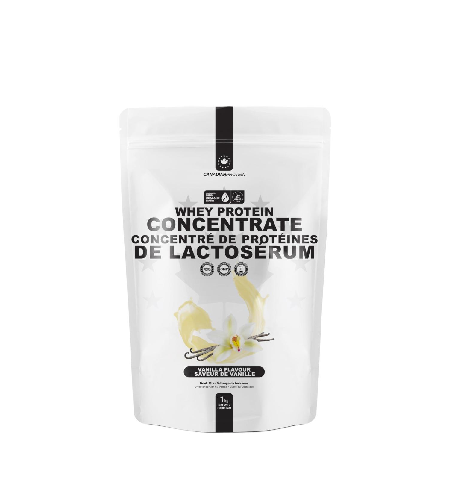 Canadian Protein Grass-Fed New Zealand Whey Concentrate 24g of Protein | 1 kg of Vanilla Low Carb Keto Friendly Workout Recovery Drink | Undenatured Whey Protein Shake - Buy Online on GoSupps.com