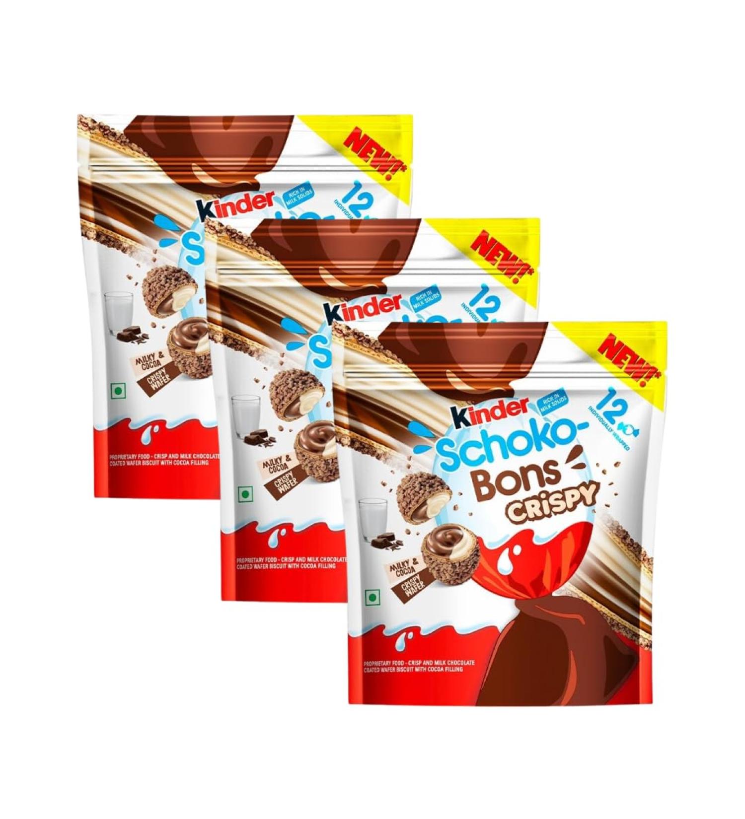 Kinder Schokobons Crispy 3-Pack | Delicate Milk Chocolate with Crispy Rice & Creamy Hazelnut Filling - Shop Internationally! - Buy Online on GoSupps.com