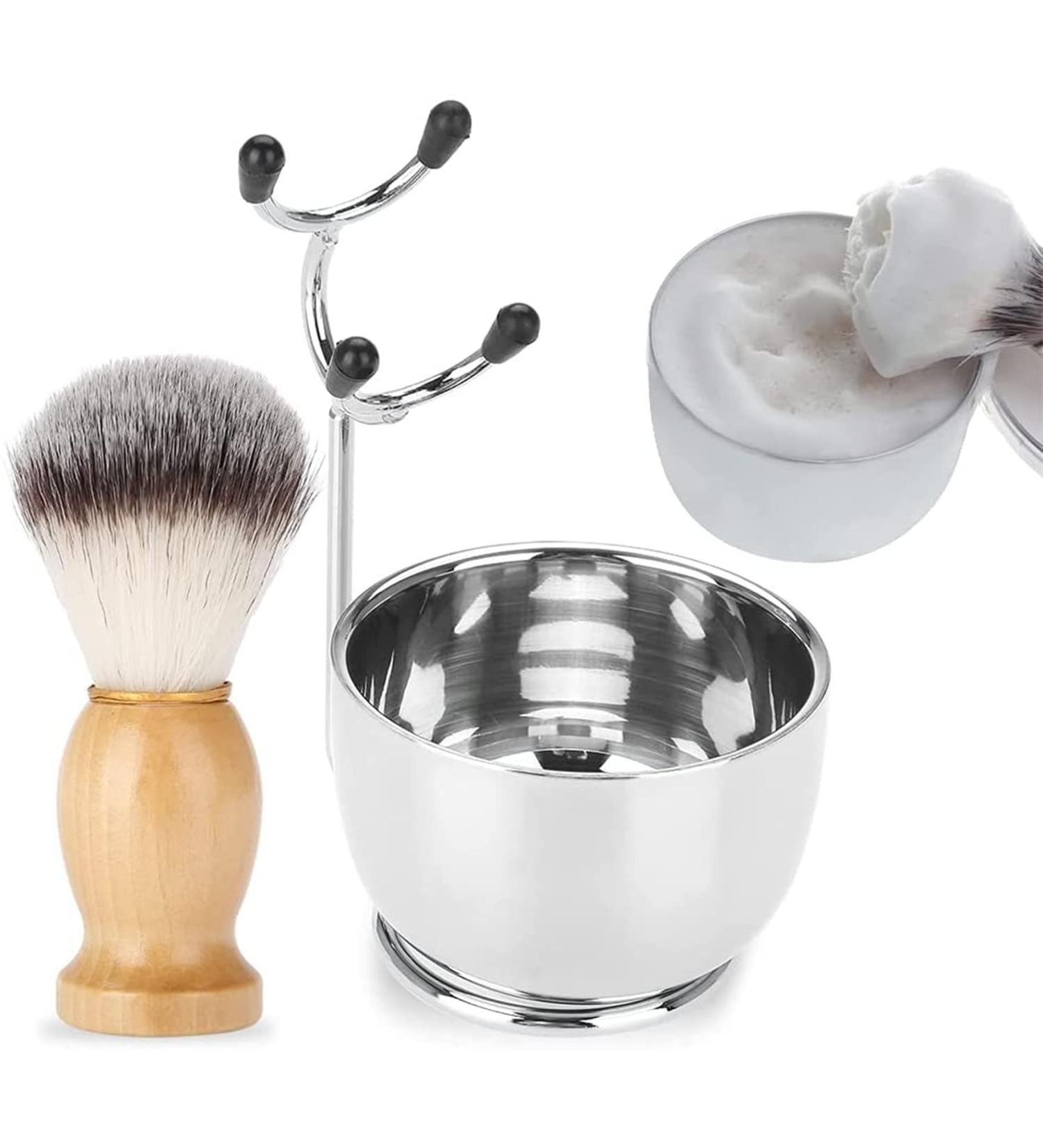 Men's Beard Care Set - Professional Stainless Steel Razor Kit Soap Peel Frame Stand & Brush - Perfect Gift for Friends - Buy Online on GoSupps.com