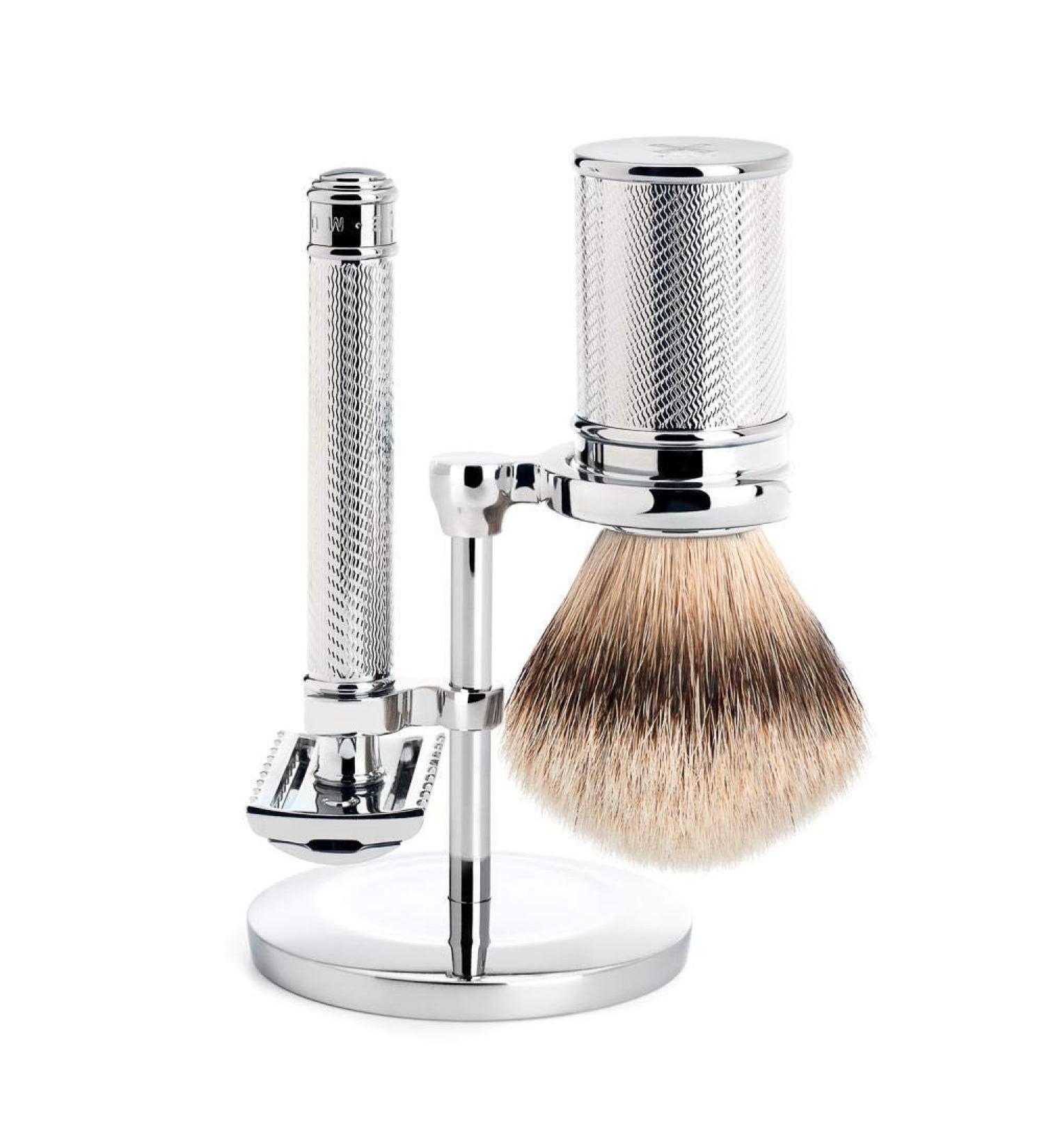 M HLE Silvertip Badger Safety Razor Shaving Set - Premium Open Comb for Close Smooth Shaves | Barbershop Quality Everyday Use Chrome Finish - International Shipping Available - Buy Online on GoSupps.com
