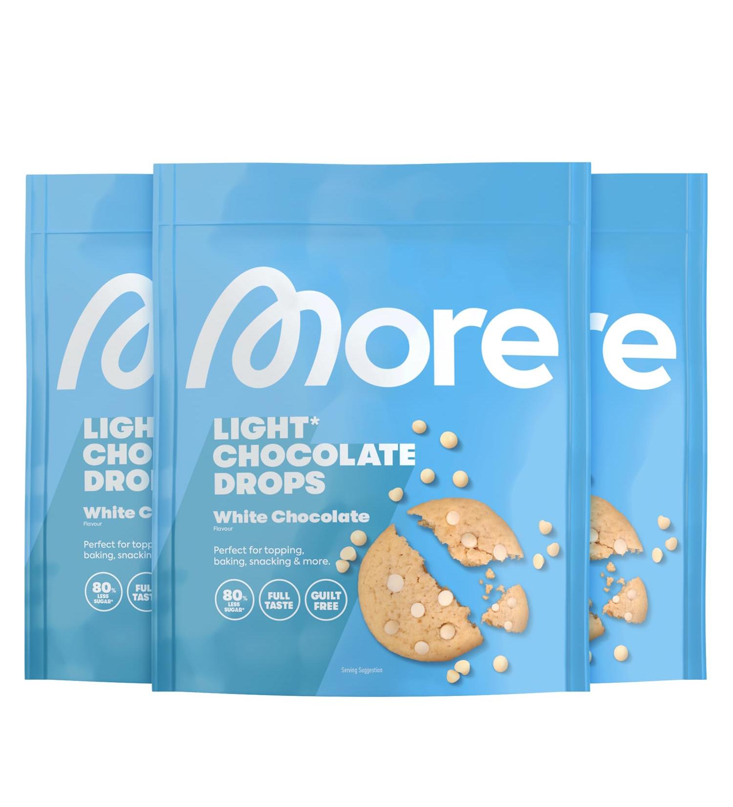 Buy More Light Chocolate Drops - White Chocolate 3x250g for Baking & Snacking - Low Sugar Chocolate Sprinkles - Buy Online on GoSupps.com
